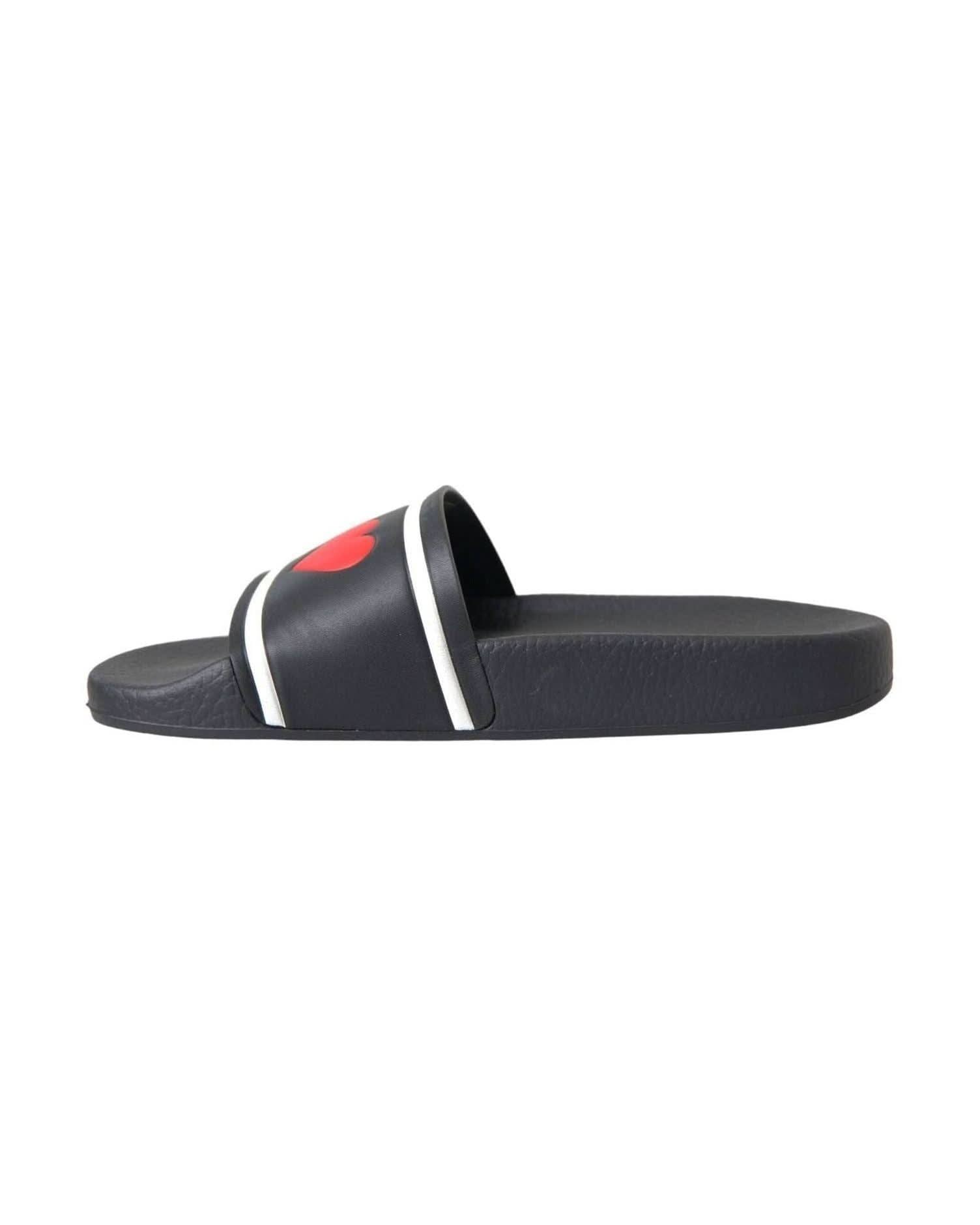 Dolce & Gabbana Black Leather I Love Dg Sandals Slides Shoes Flats