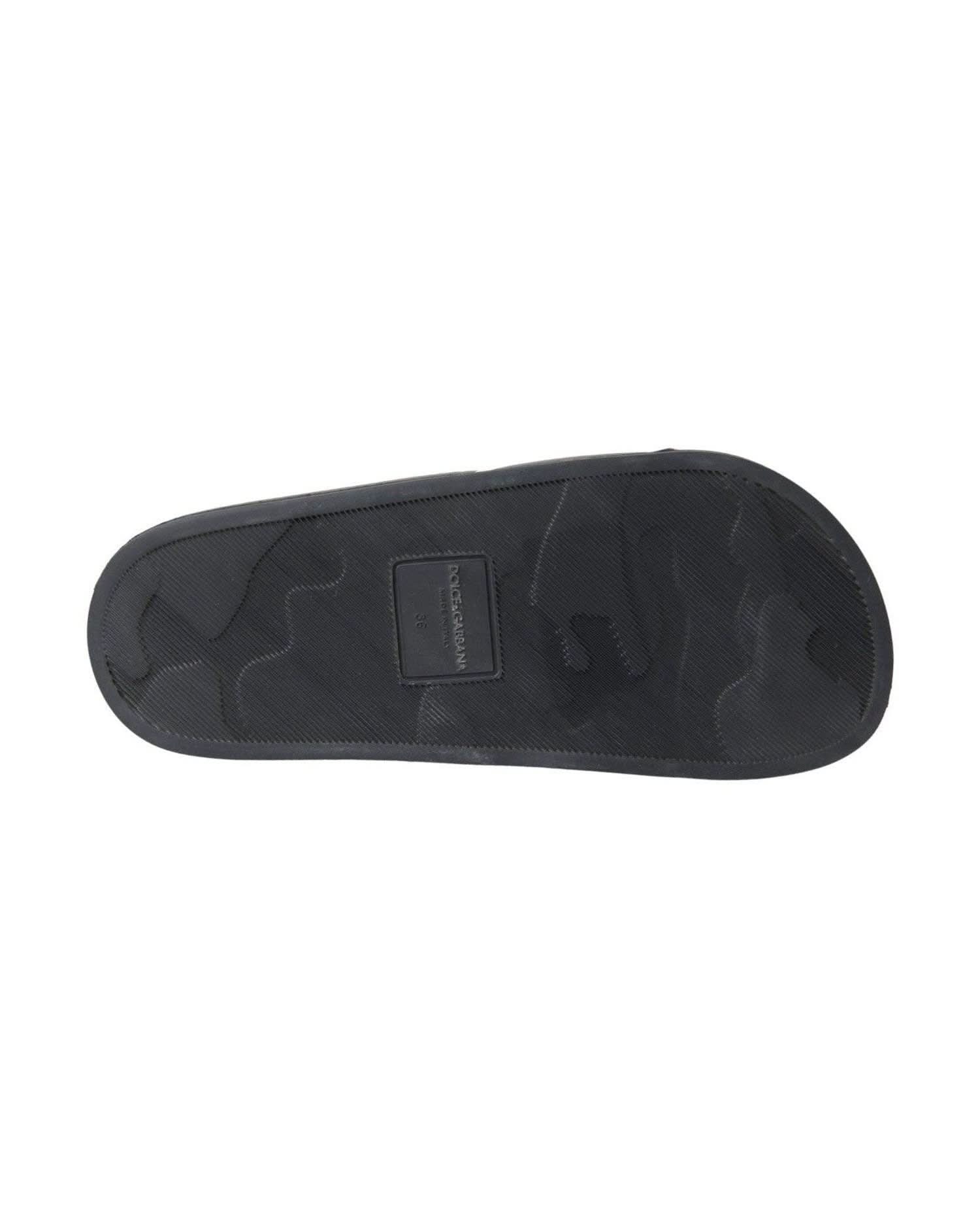 Dolce & Gabbana Black Leather I Love Dg Sandals Slides Shoes Flats