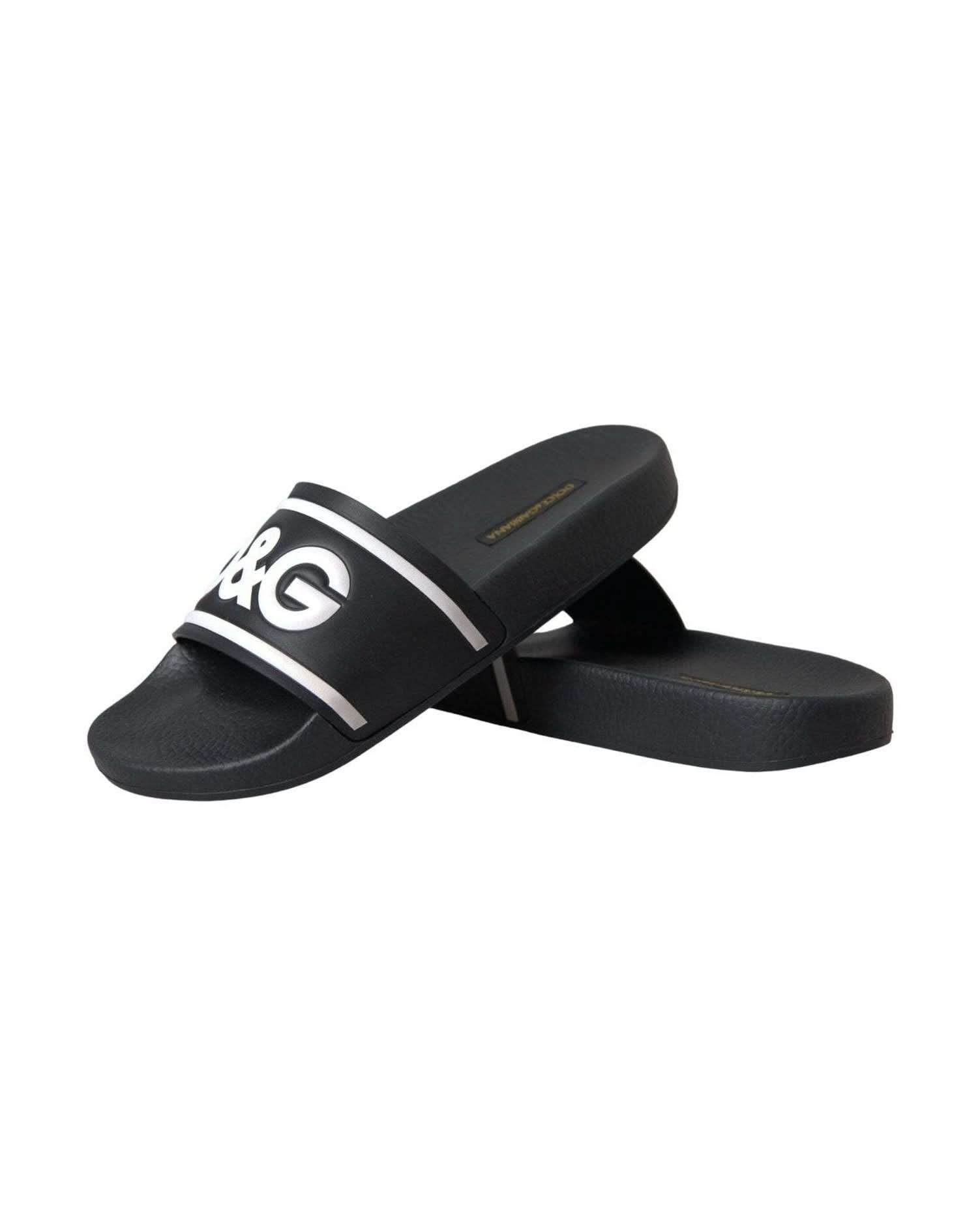 Dolce & Gabbana Black Leather I Love Dg Sandals Slides Shoes Flats