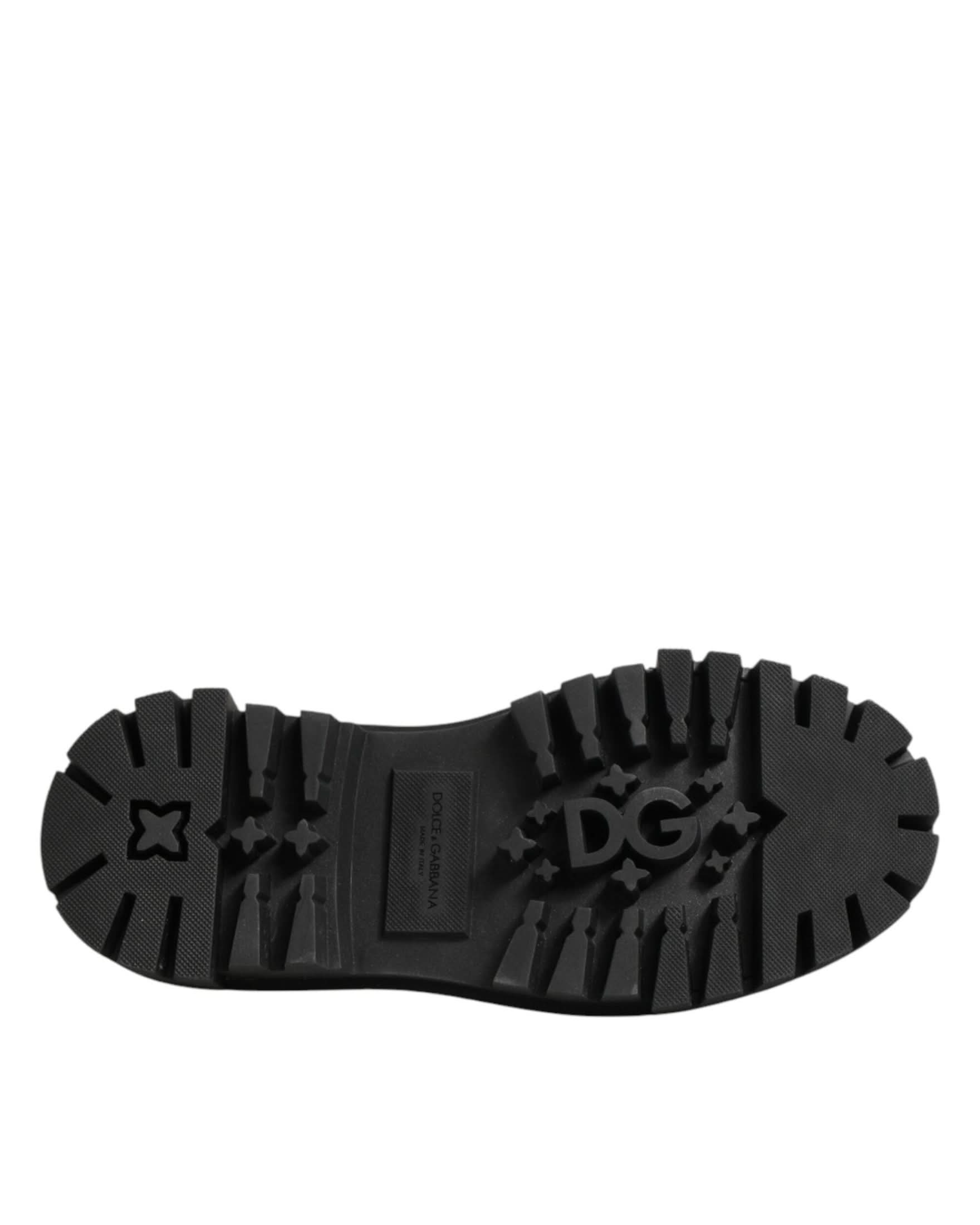 Dolce & Gabbana Black Leather Jeweled Crystals Derby Shoes Shoes