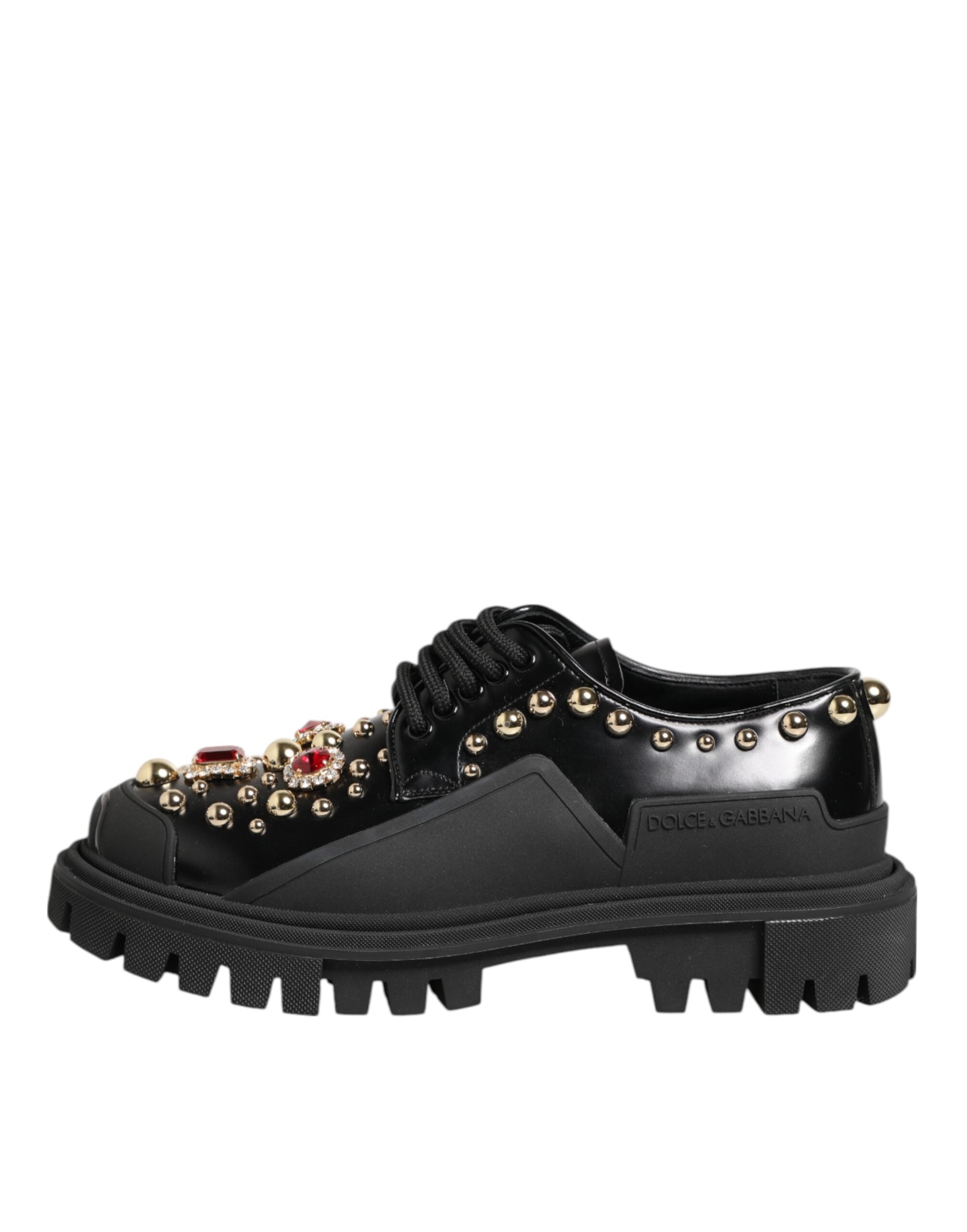 Dolce & Gabbana Black Leather Jeweled Crystals Derby Shoes Glam Steals
