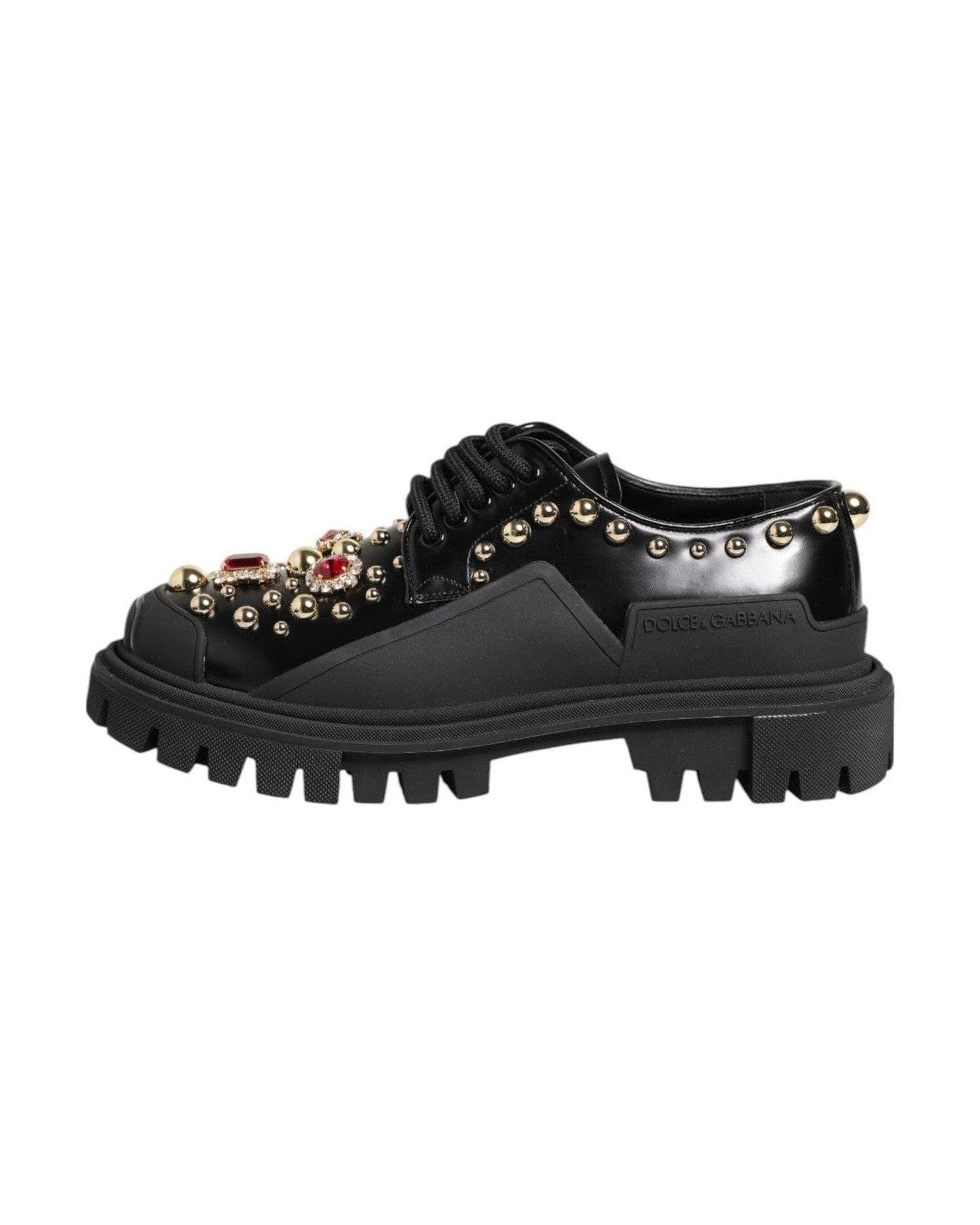 Dolce & Gabbana Black Leather Jeweled Crystals Derby Shoes Glam Steals
