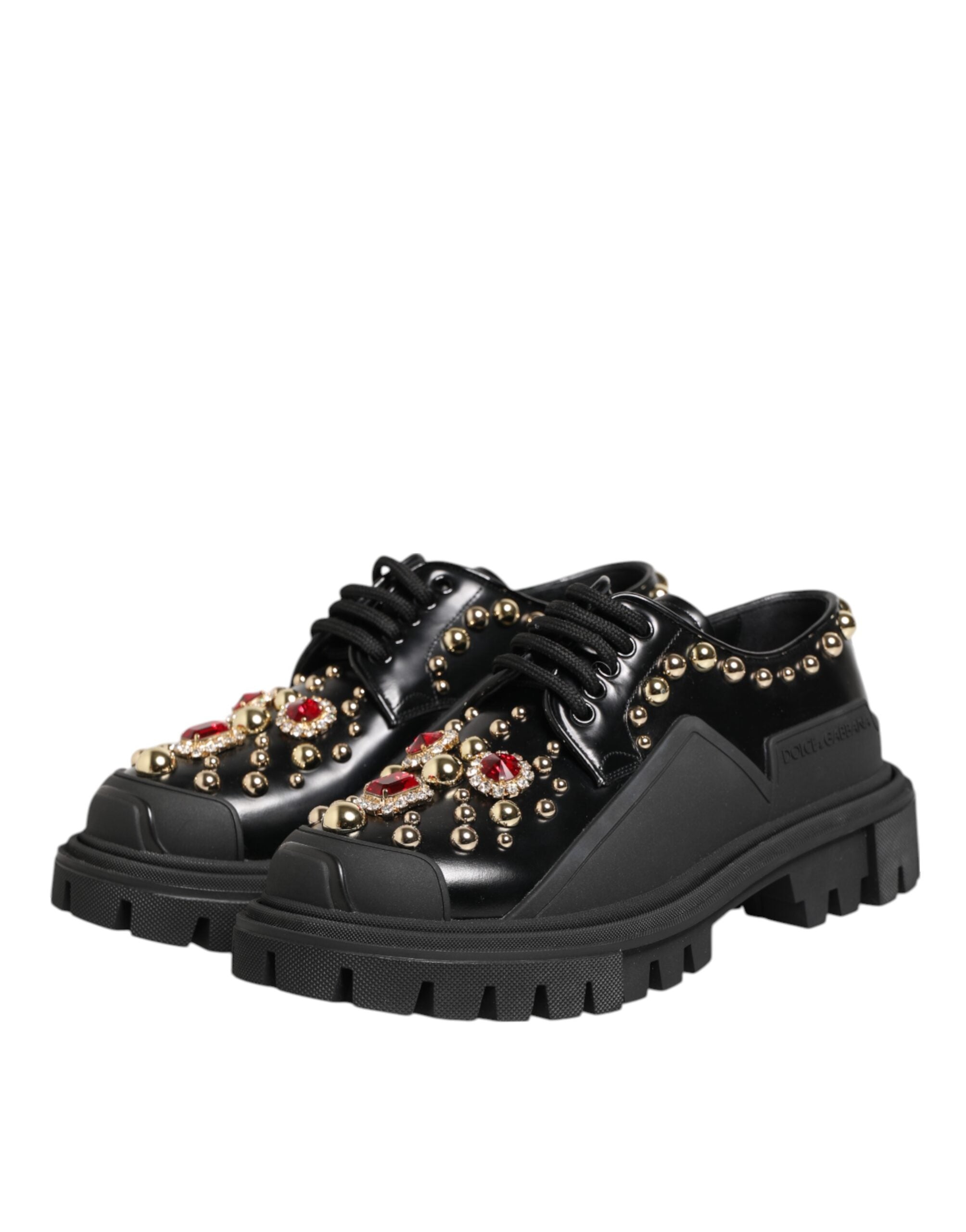 Dolce & Gabbana Black Leather Jeweled Crystals Derby Shoes Glam Steals