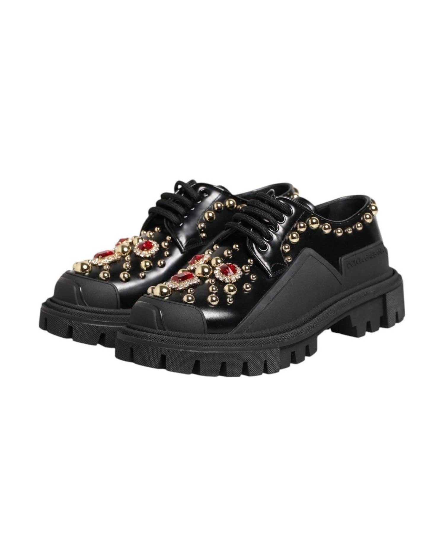 Dolce & Gabbana Black Leather Jeweled Crystals Derby Shoes Glam Steals