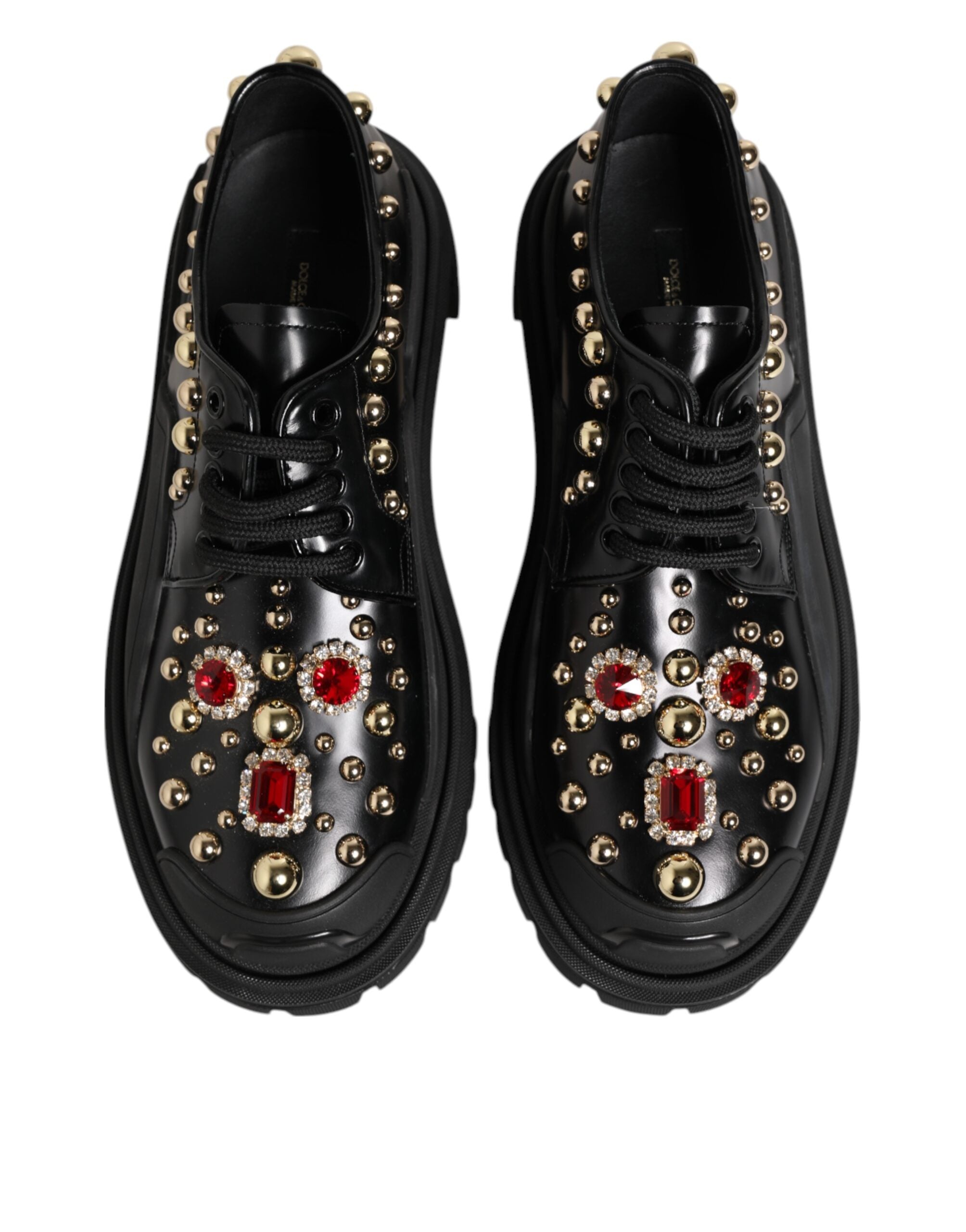 Dolce & Gabbana Black Leather Jeweled Crystals Derby Shoes Glam Steals