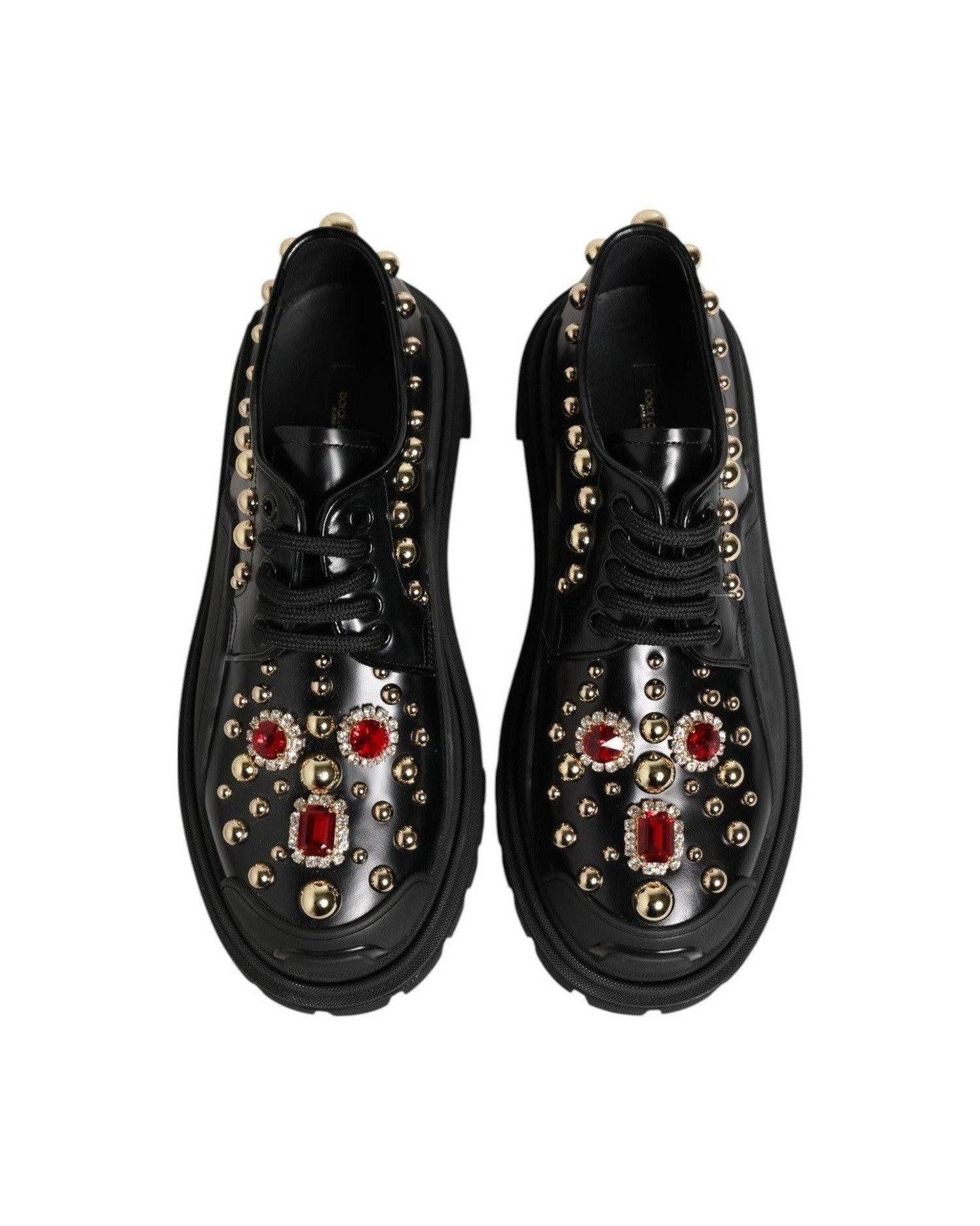 Dolce & Gabbana Black Leather Jeweled Crystals Derby Shoes Glam Steals