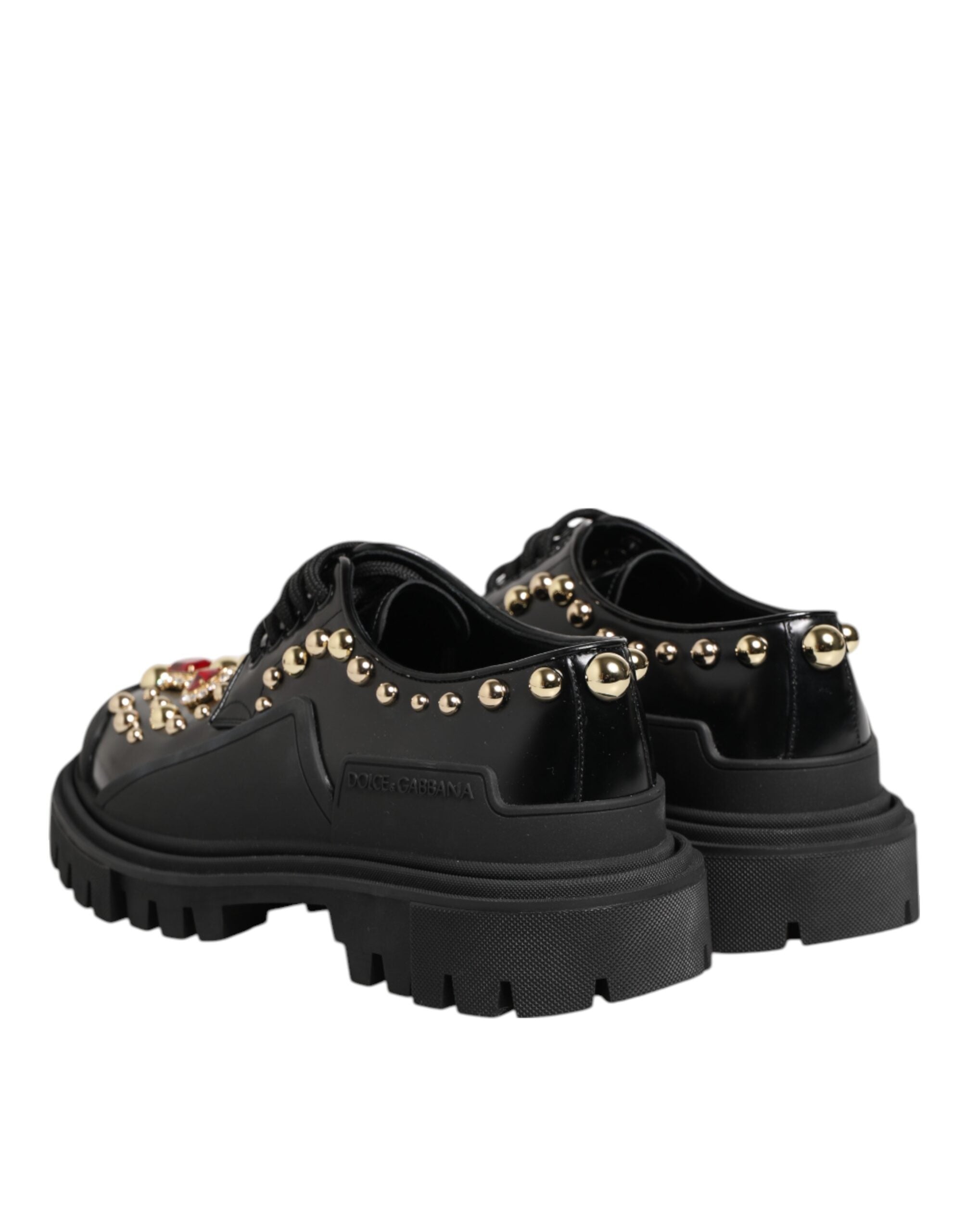 Dolce & Gabbana Black Leather Jeweled Crystals Derby Shoes Glam Steals