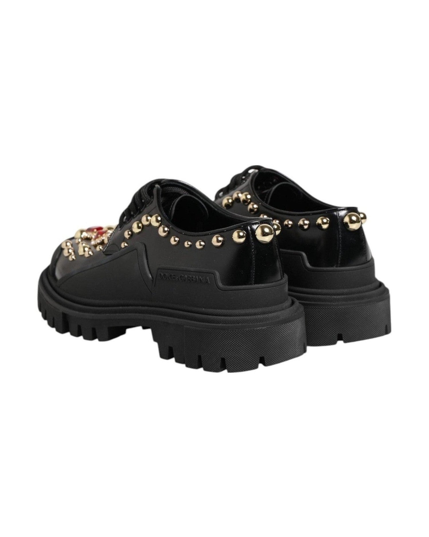 Dolce & Gabbana Black Leather Jeweled Crystals Derby Shoes Glam Steals
