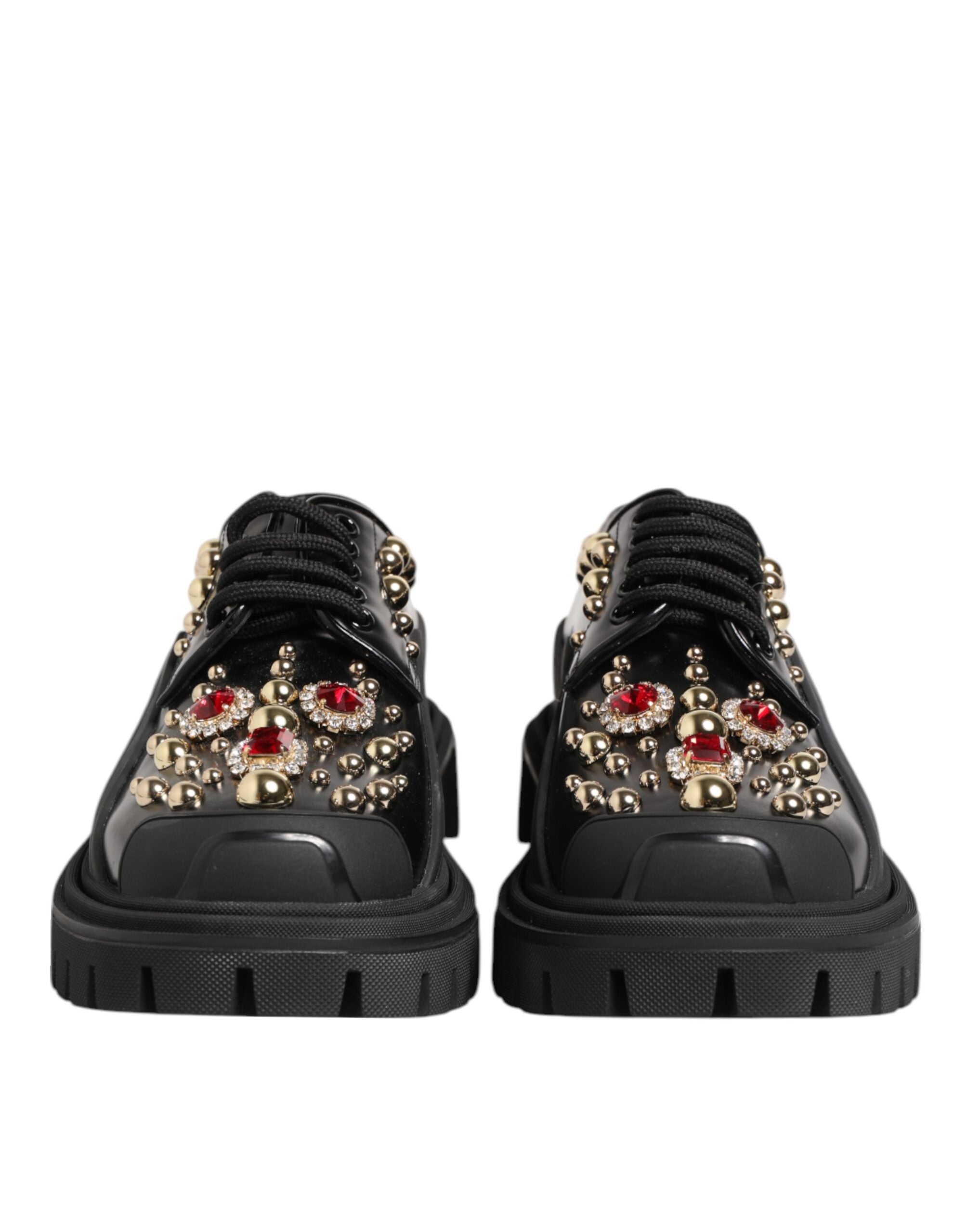 Dolce & Gabbana Black Leather Jeweled Crystals Derby Shoes Glam Steals