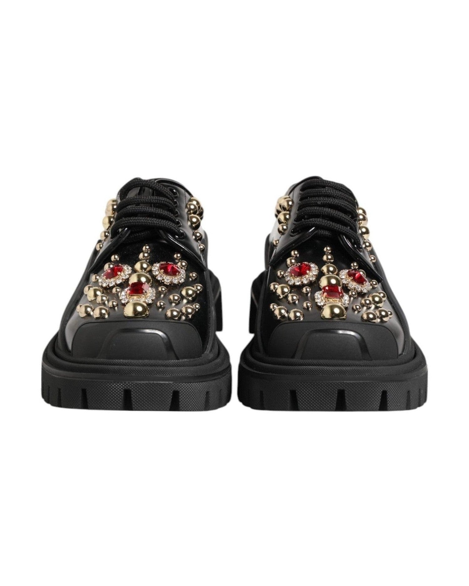 Dolce & Gabbana Black Leather Jeweled Crystals Derby Shoes Glam Steals