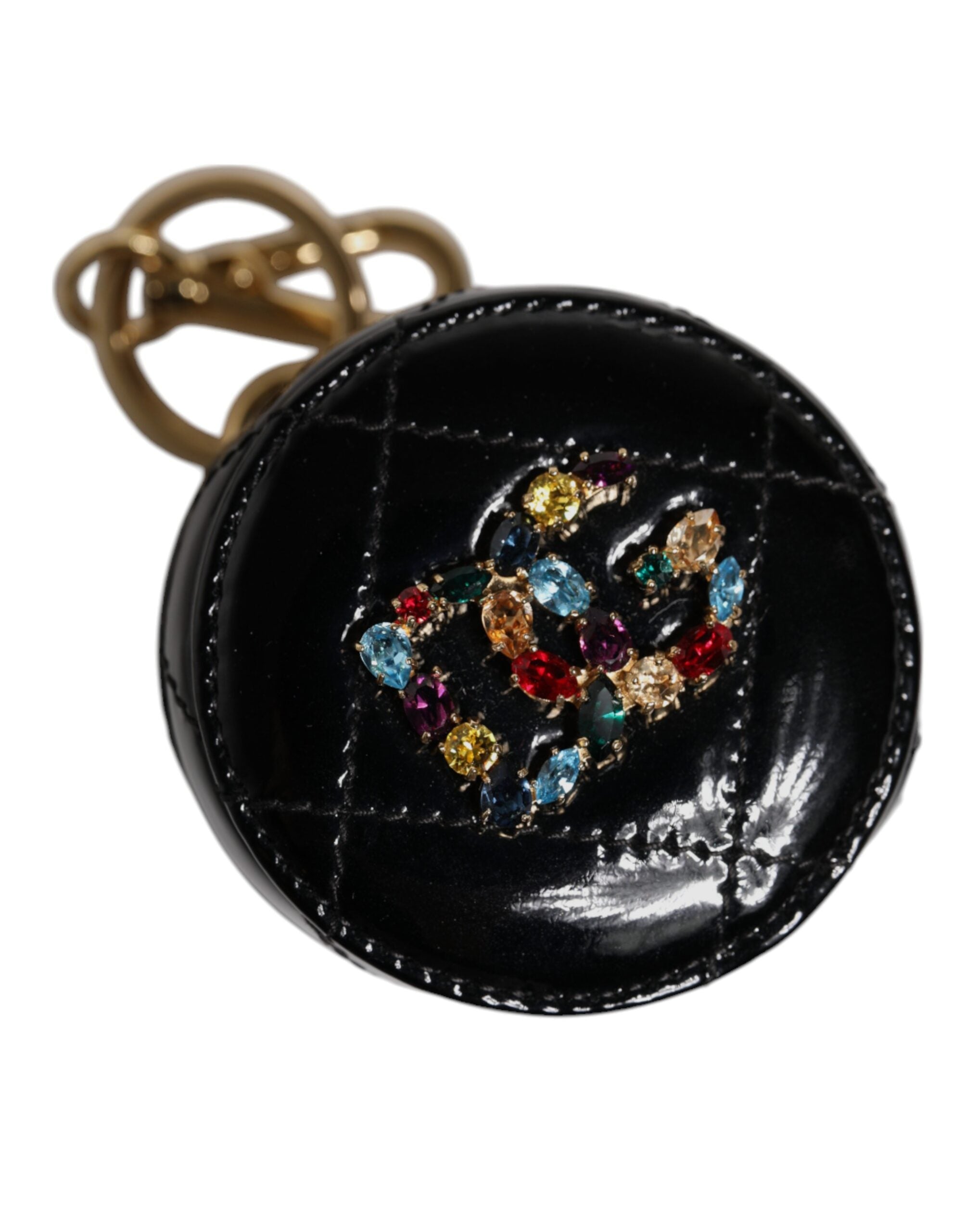 Dolce & Gabbana Black Leather Lamb Dg Crystal Round Coin Purse Wallet Glam Steals