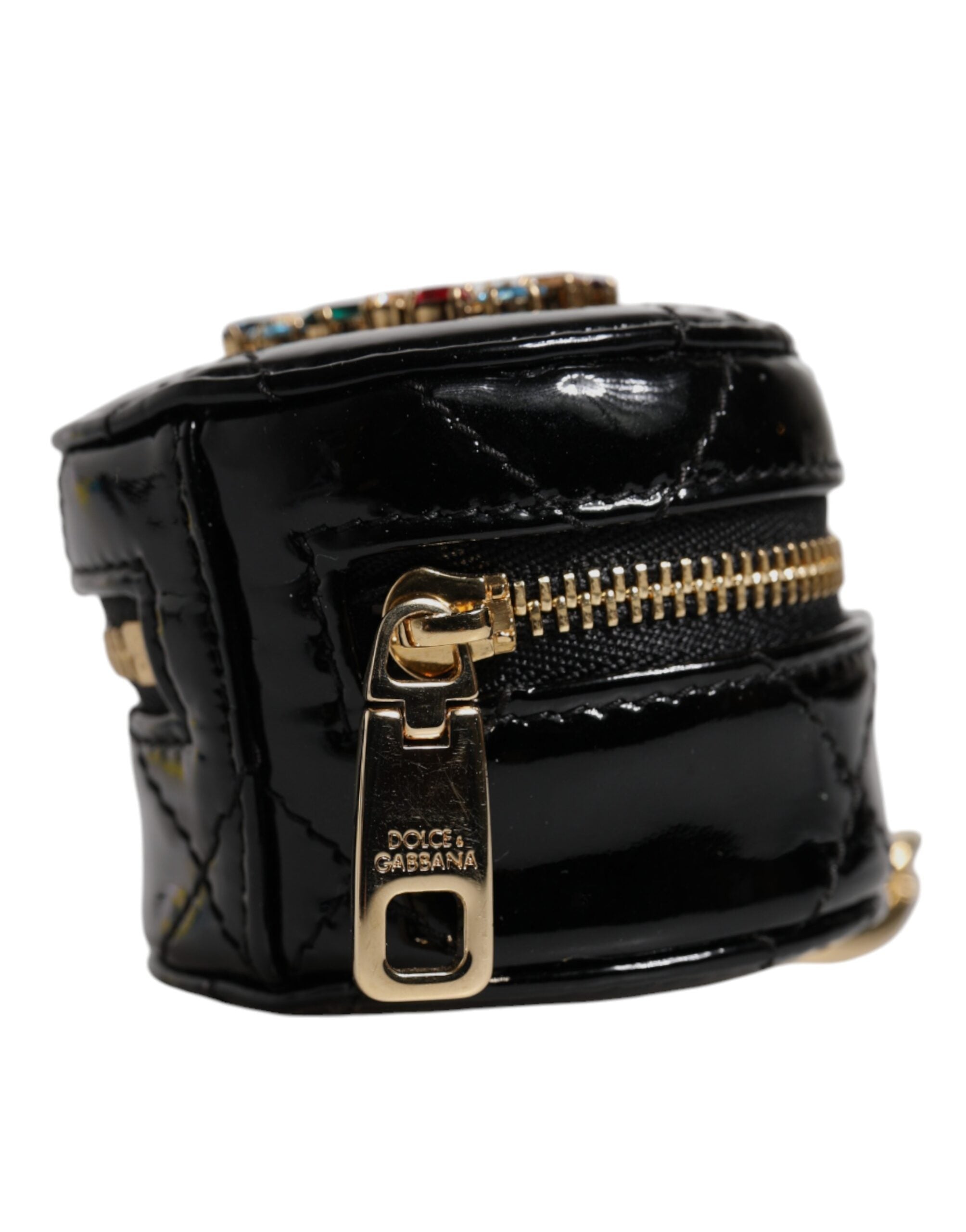Dolce & Gabbana Black Leather Lamb Dg Crystal Round Coin Purse Wallet Glam Steals