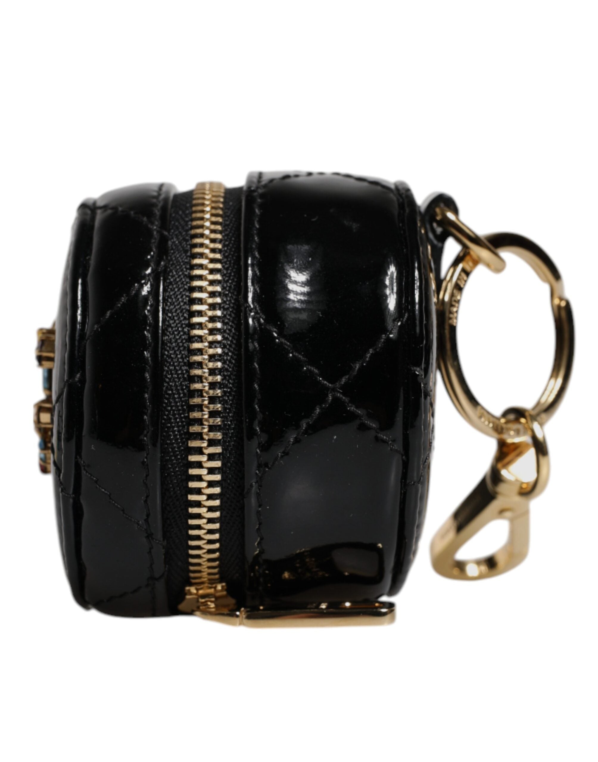 Dolce & Gabbana Black Leather Lamb Dg Crystal Round Coin Purse Wallet Glam Steals