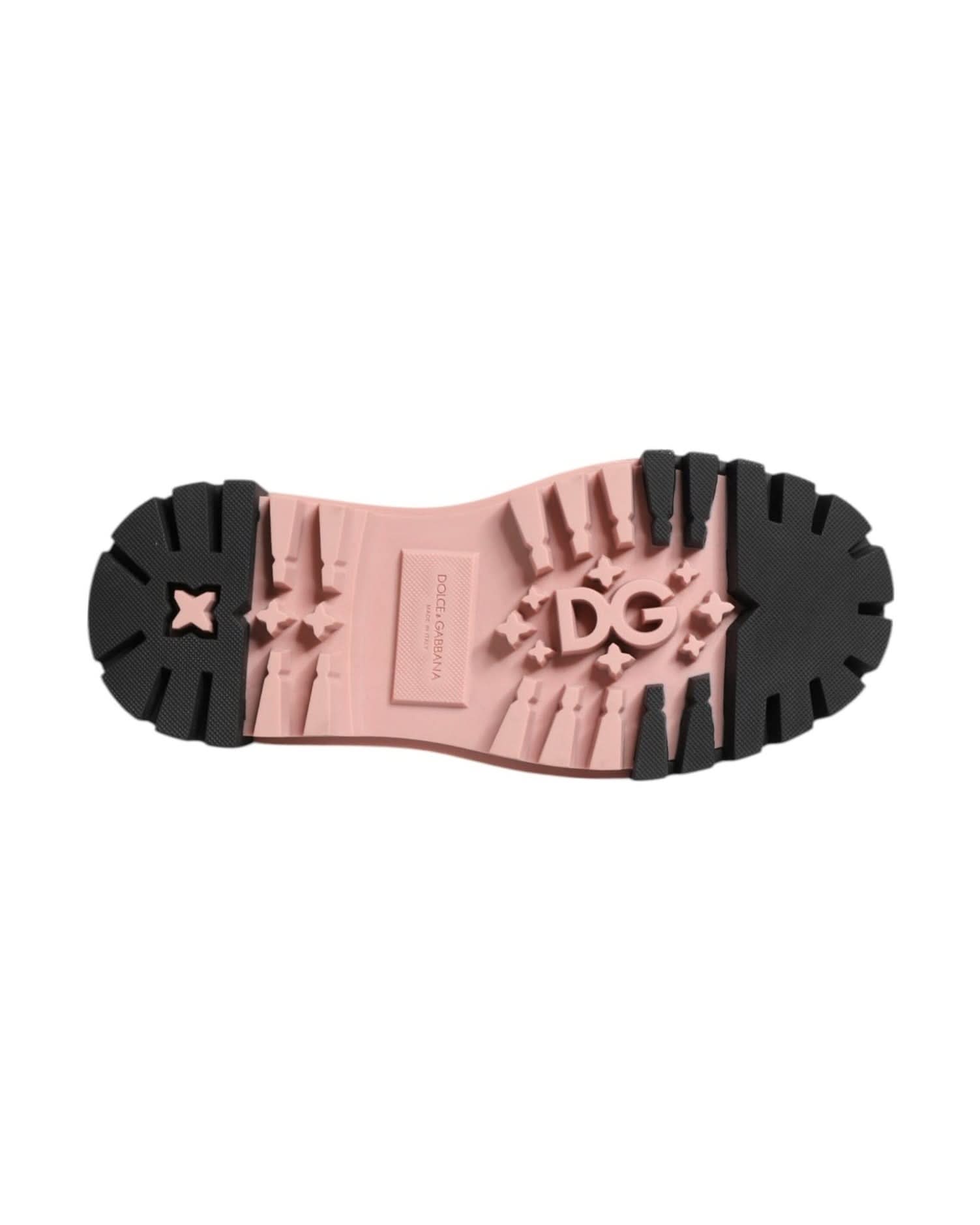 Dolce & Gabbana Black Leather Light Powder Pink Lace Up Shoes Sneakers
