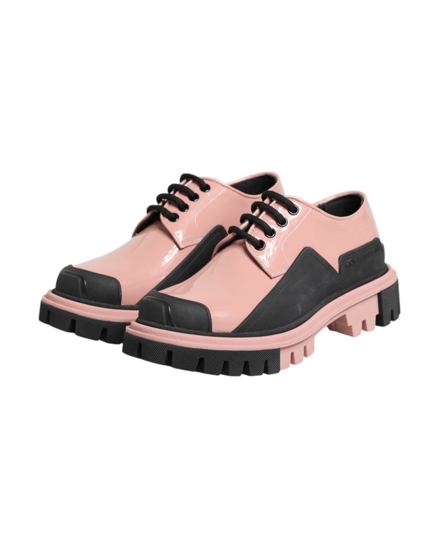 Dolce & Gabbana Black Leather Light Powder Pink Lace Up Shoes Sneakers