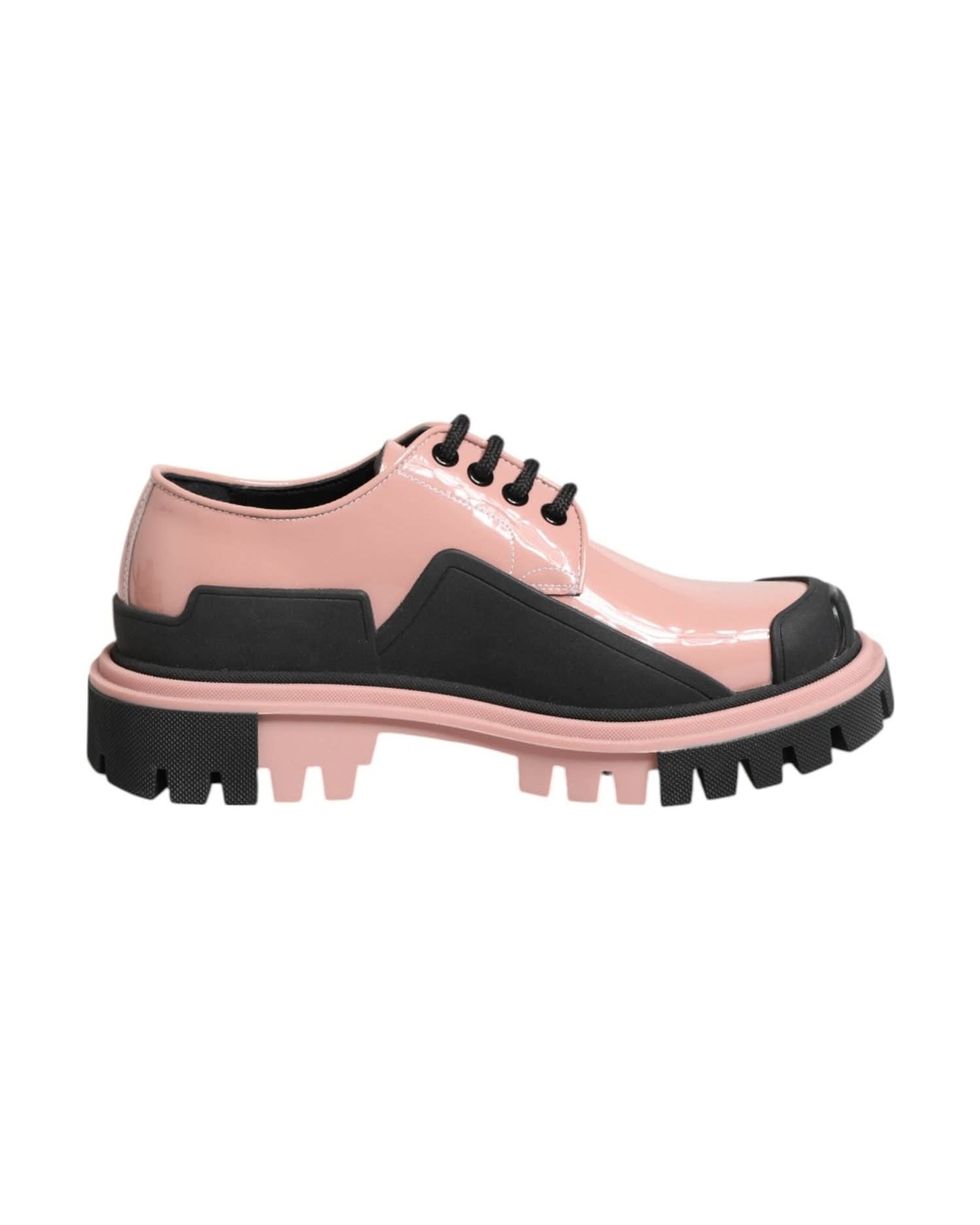 Dolce & Gabbana Black Leather Light Powder Pink Lace Up Shoes Sneakers