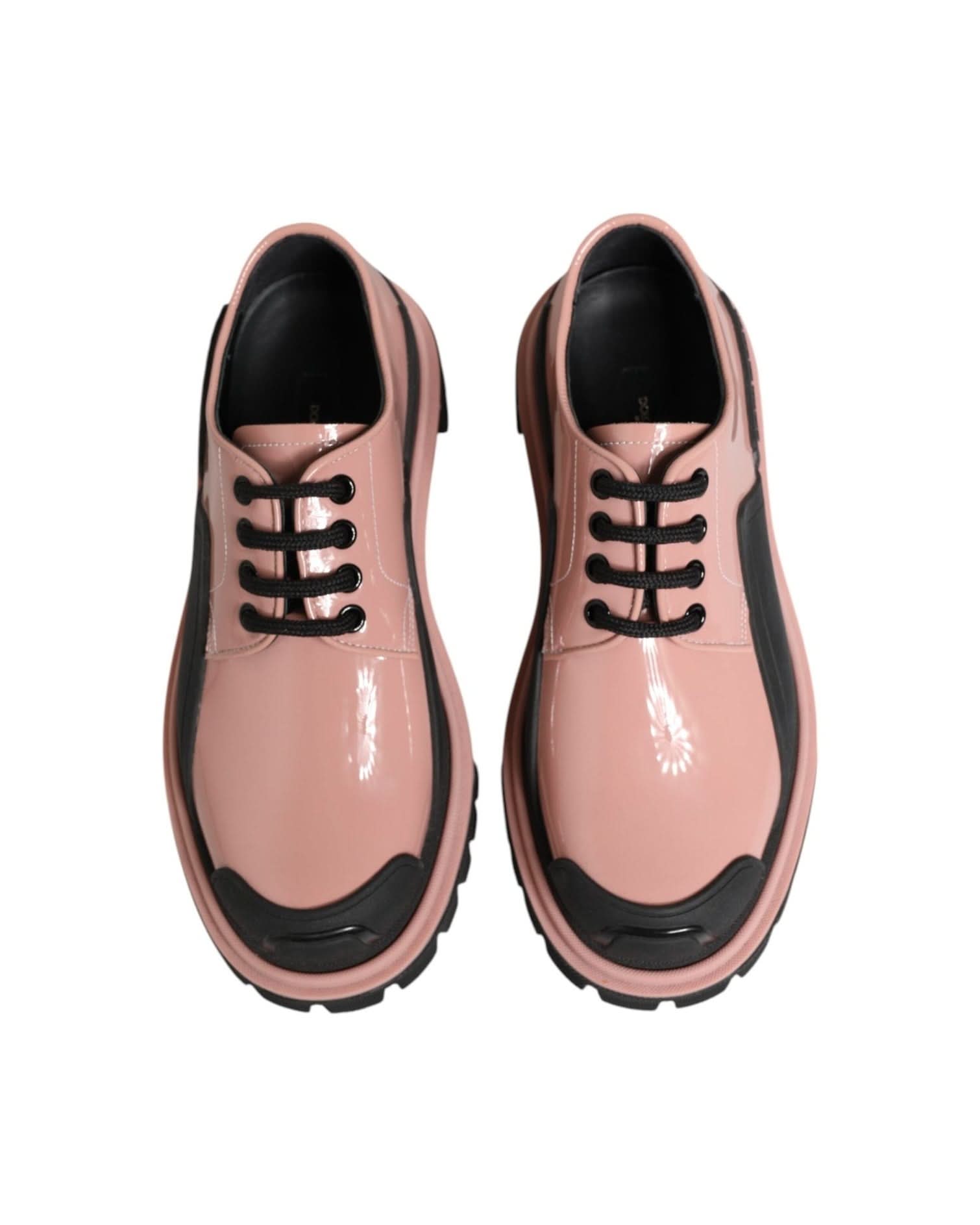 Dolce & Gabbana Black Leather Light Powder Pink Lace Up Shoes Sneakers