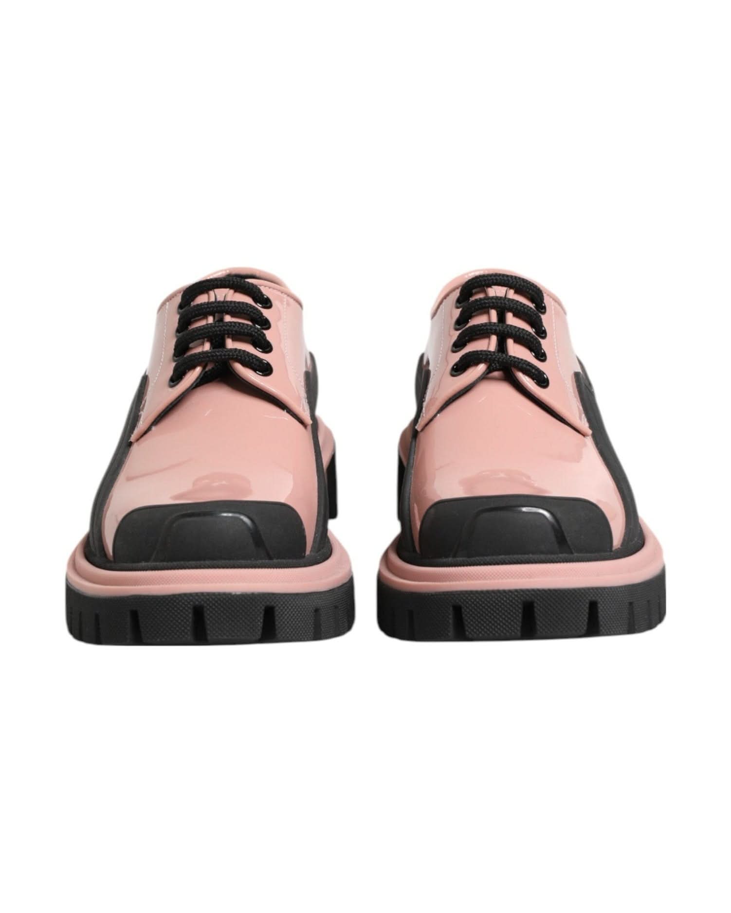 Dolce & Gabbana Black Leather Light Powder Pink Lace Up Shoes Sneakers