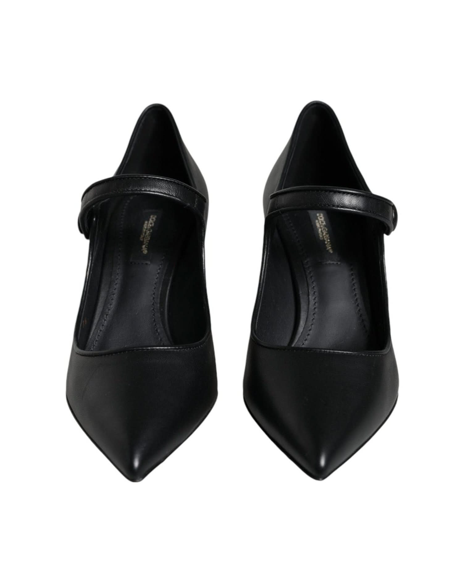 Dolce & Gabbana Black Leather Logo Heels Heels