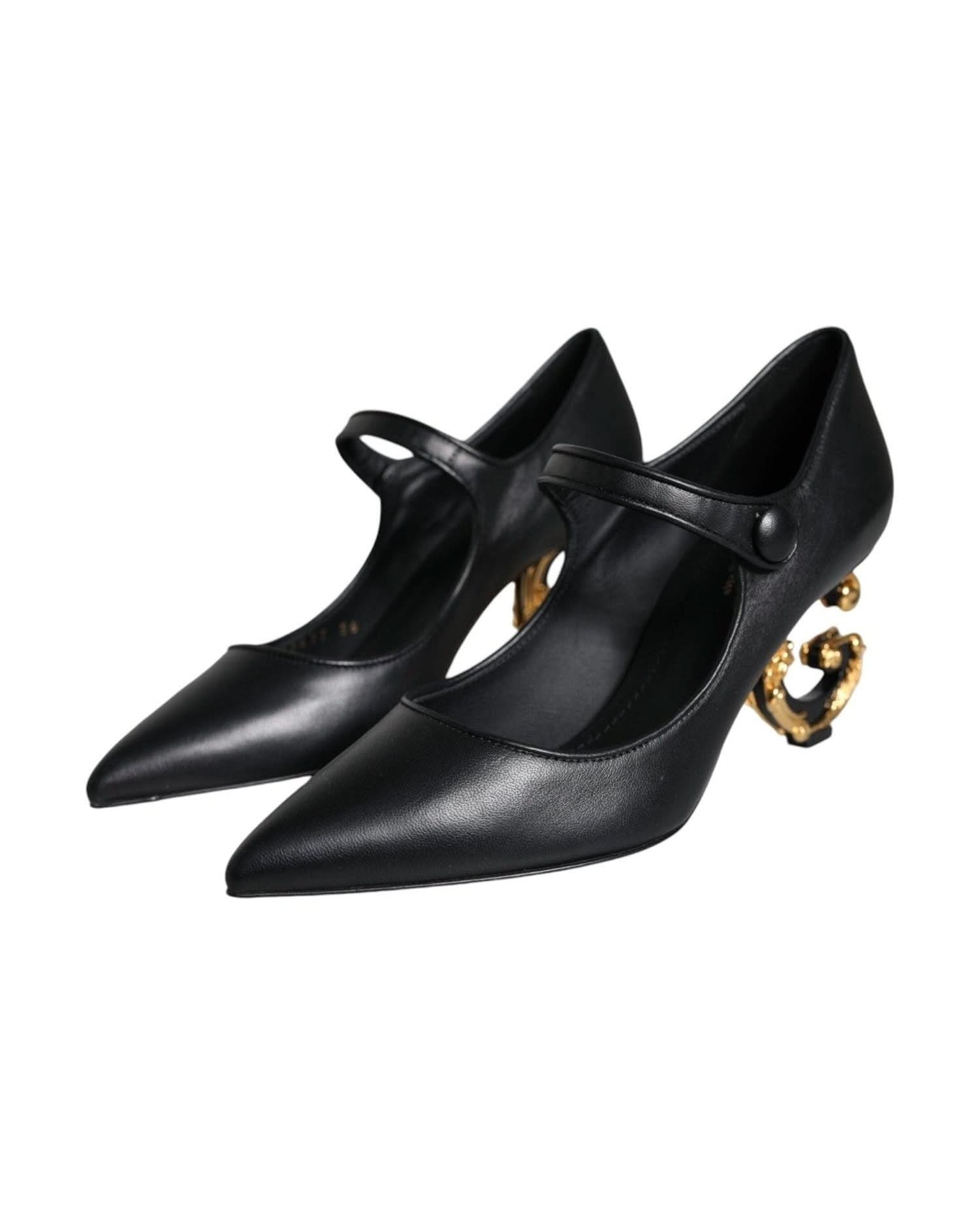 Dolce & Gabbana Black Leather Logo Heels Heels