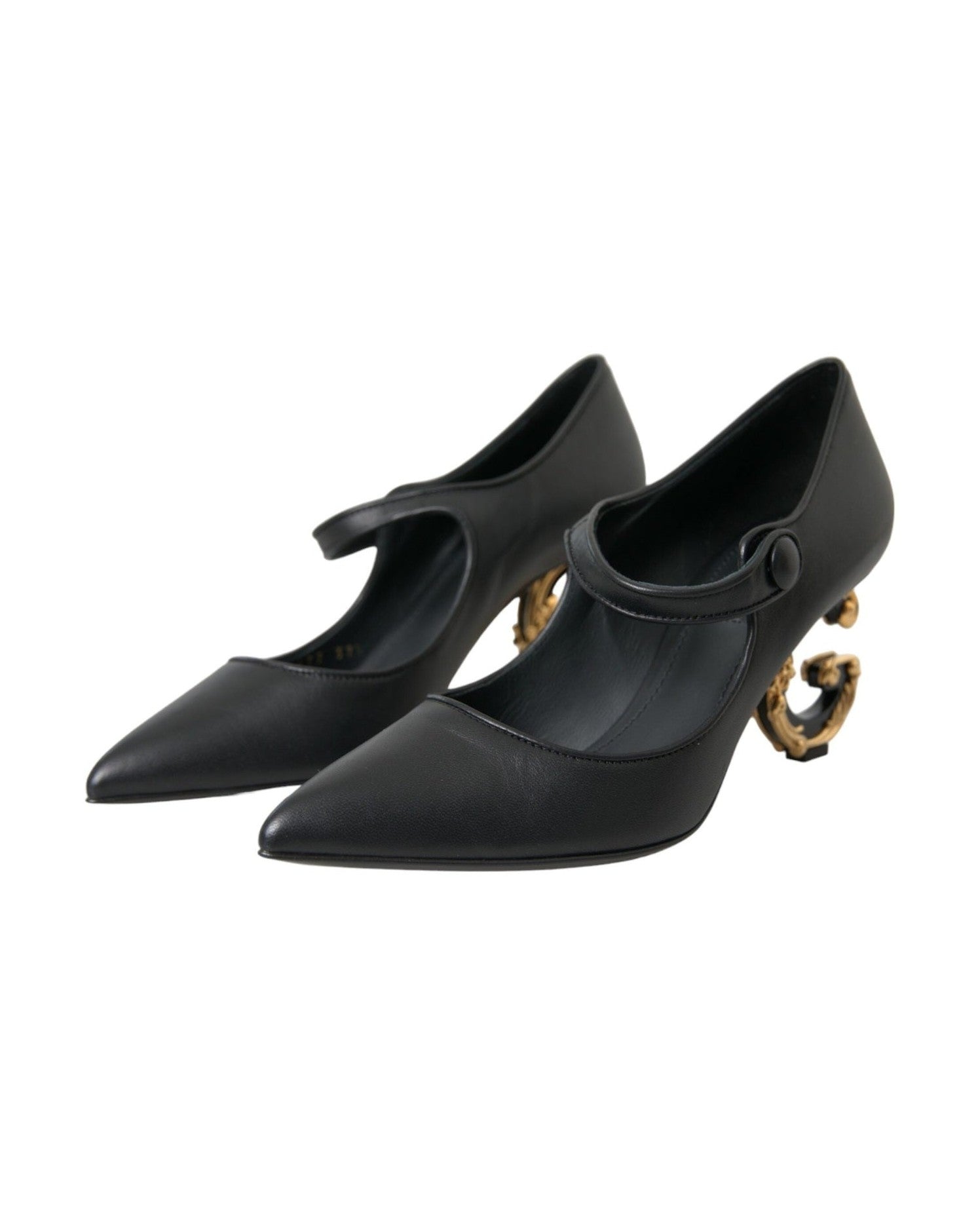 Dolce & Gabbana Black Leather Logo Heels Mary Janes Pumps Shoes Glam Steals