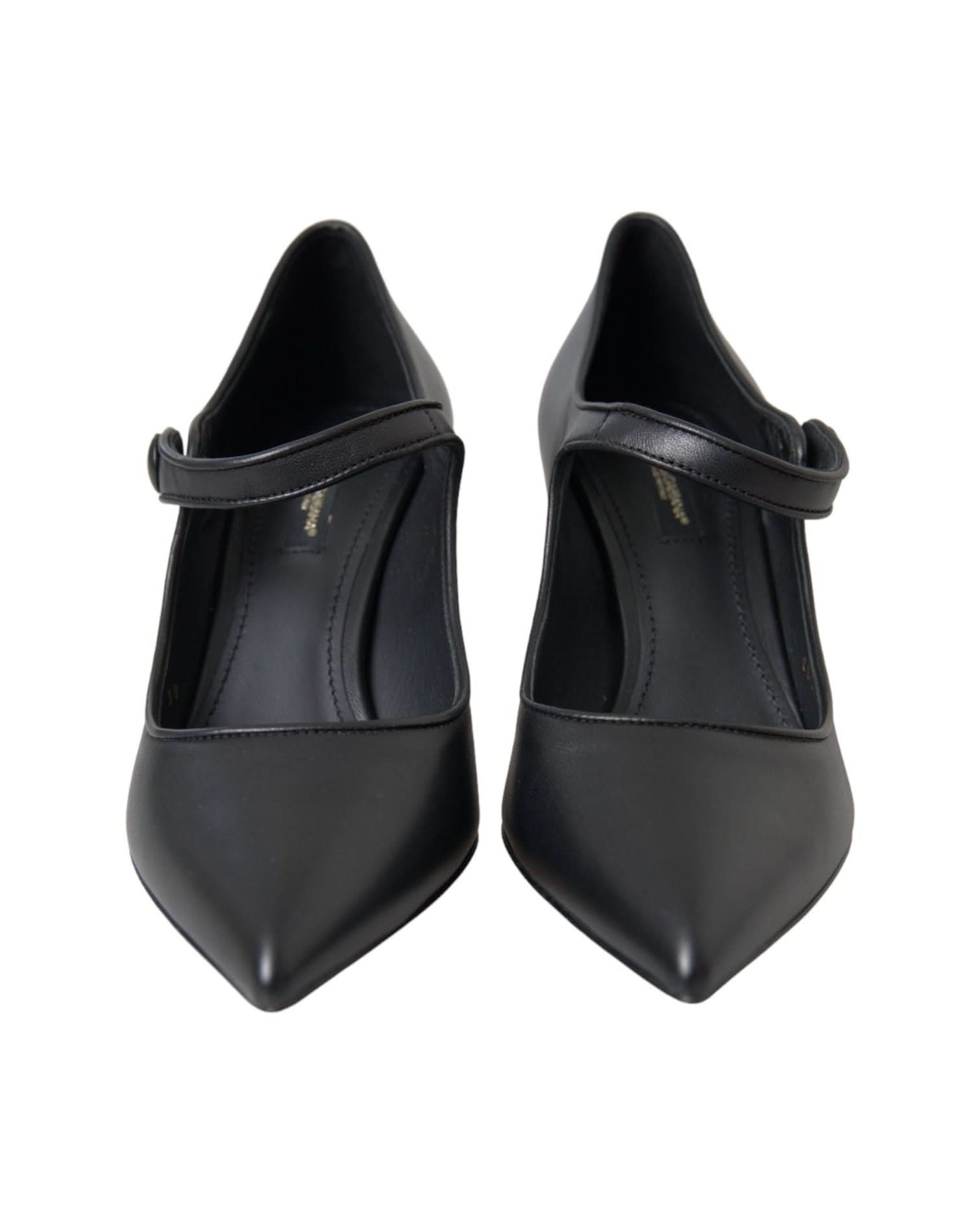 Dolce & Gabbana Black Leather Logo Heels Mary Janes Pumps Shoes Heels