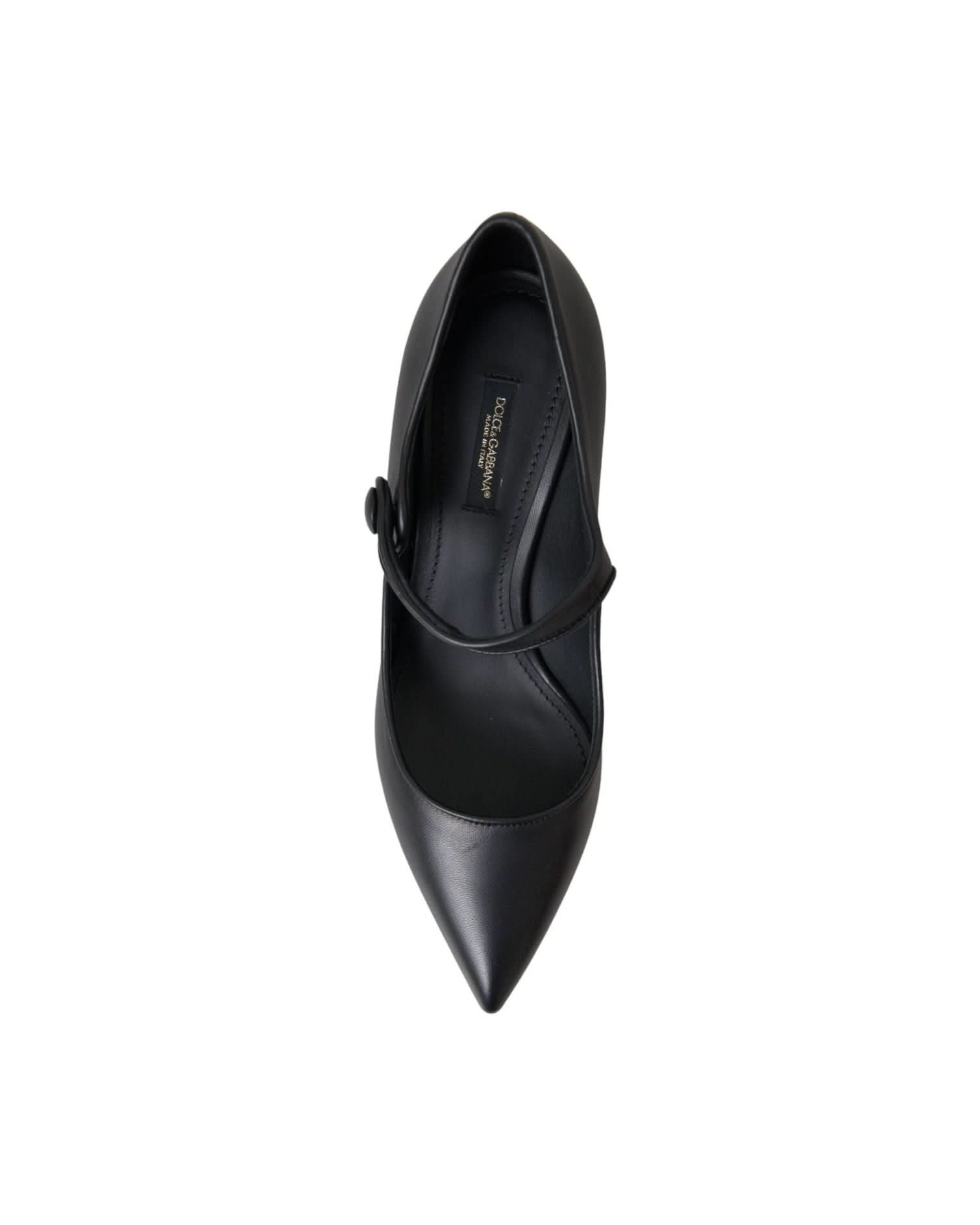 Dolce & Gabbana Black Leather Logo Heels Mary Janes Pumps Shoes Heels