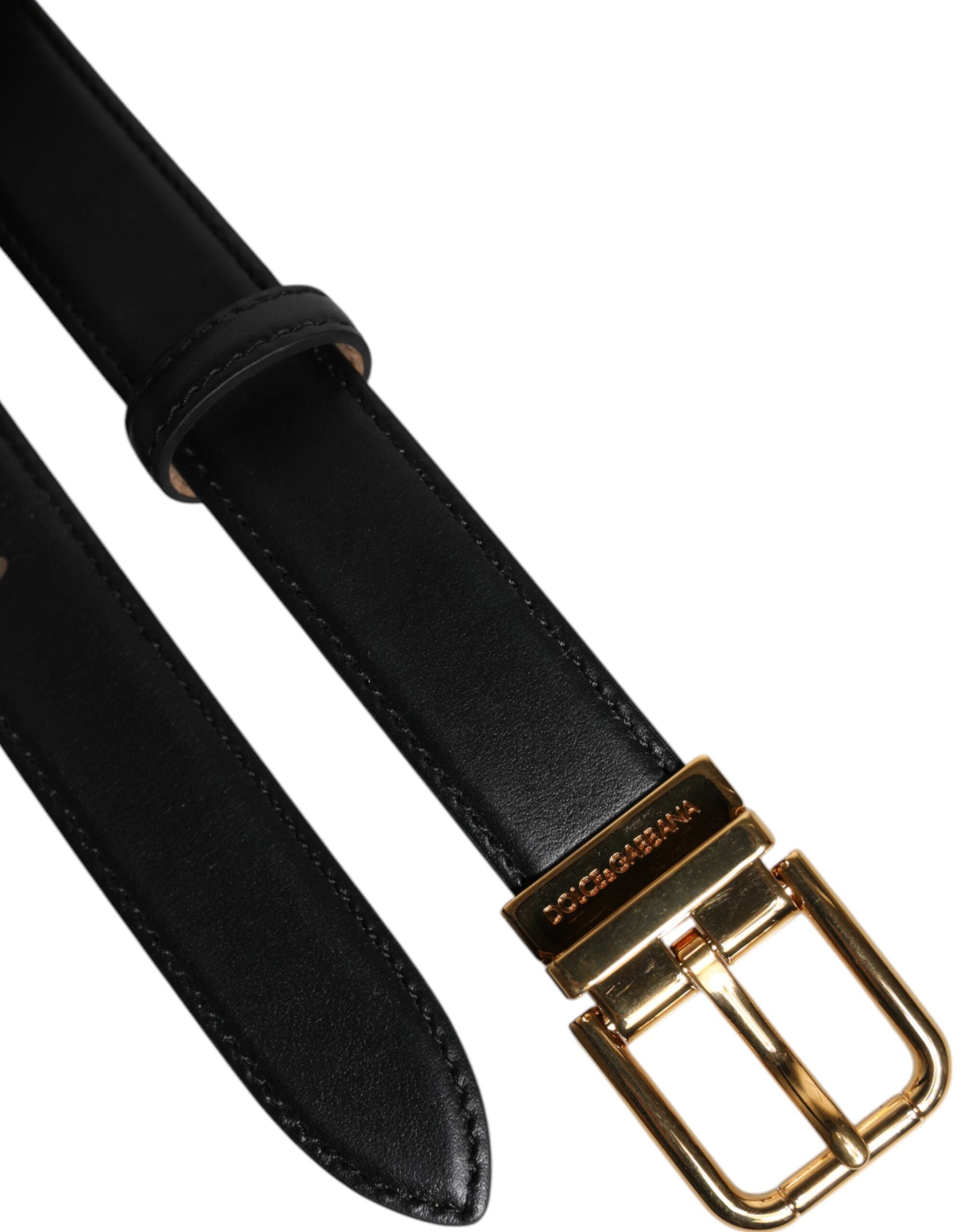 Dolce & Gabbana Black Leather Logo Metal Waist Buckle Belt Glam Steals
