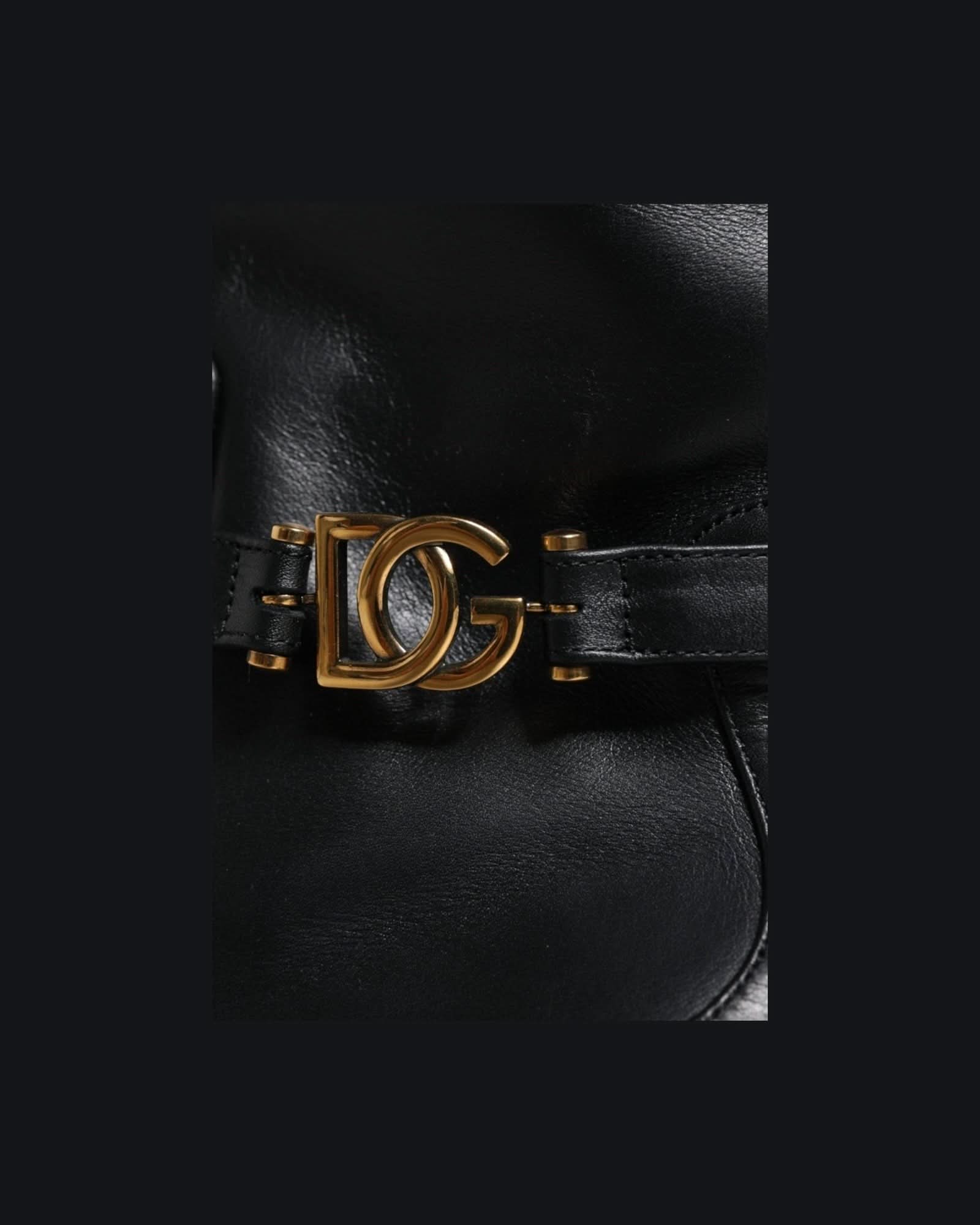 Dolce & Gabbana Black Leather Logo Mid Calf Boots Shoes Boots