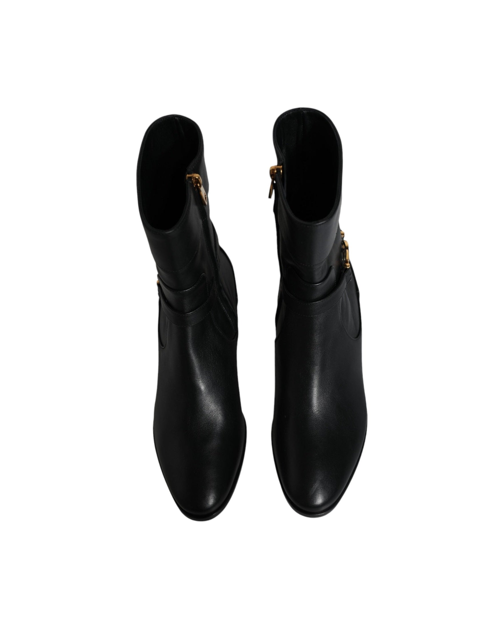 Dolce & Gabbana Black Leather Logo Mid Calf Boots Shoes Glam Steals