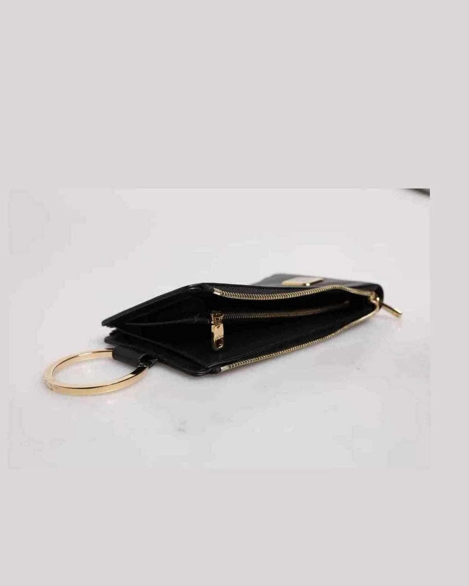 Dolce & Gabbana Black Leather Logo Plaque Neck Strap Card Coin Wallet Wallets