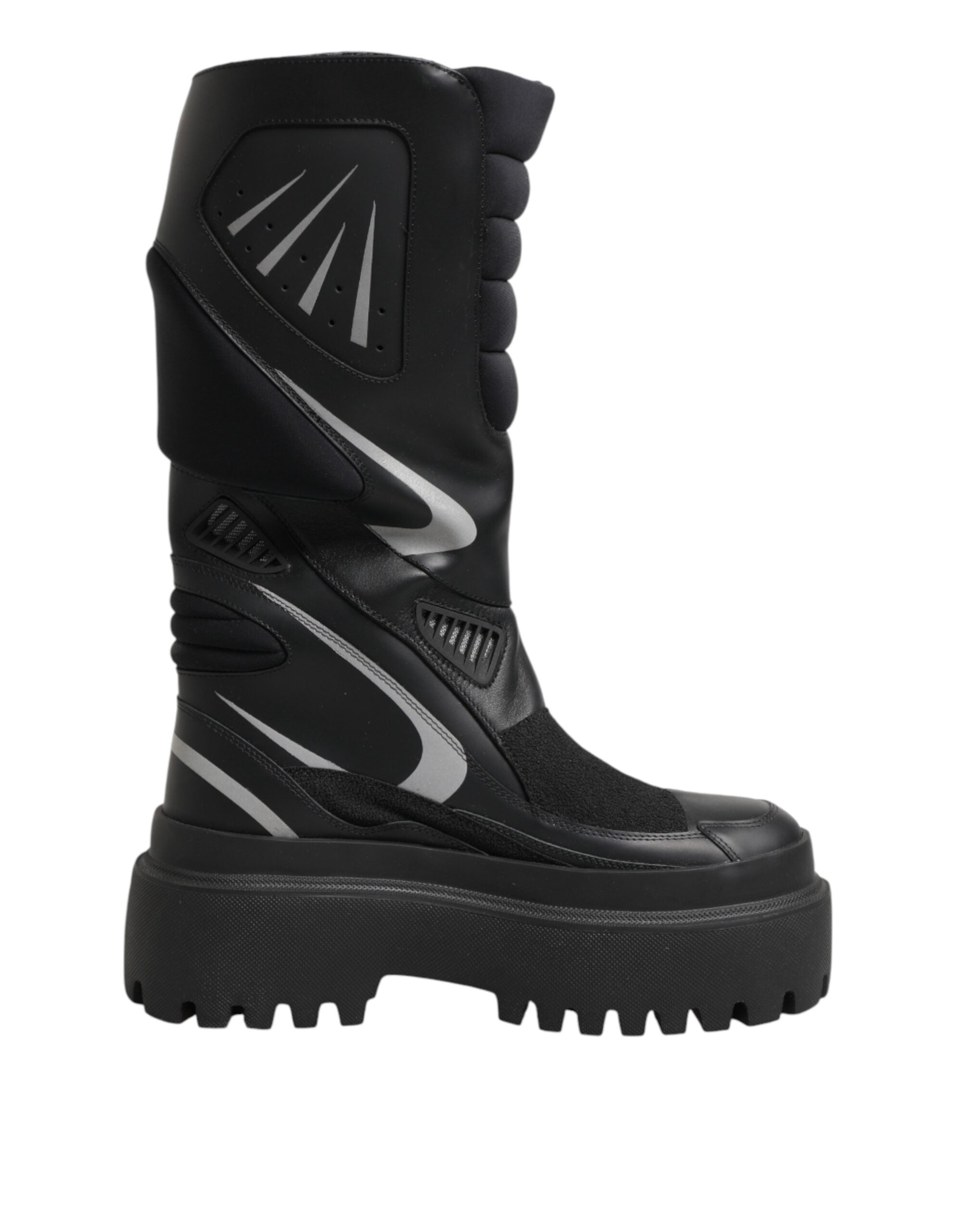 Dolce & Gabbana Black Leather Mid Calf Biker Boots Shoes Glam Steals