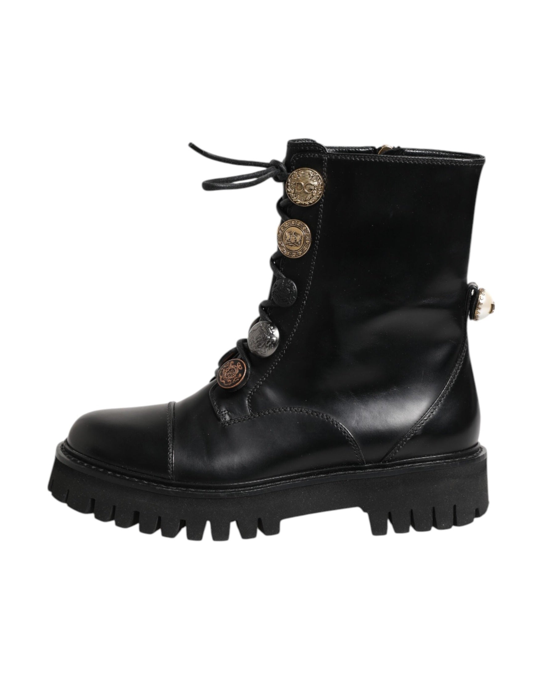 Dolce & Gabbana Black Leather Mid Calf Biker Boots Shoes Glam Steals