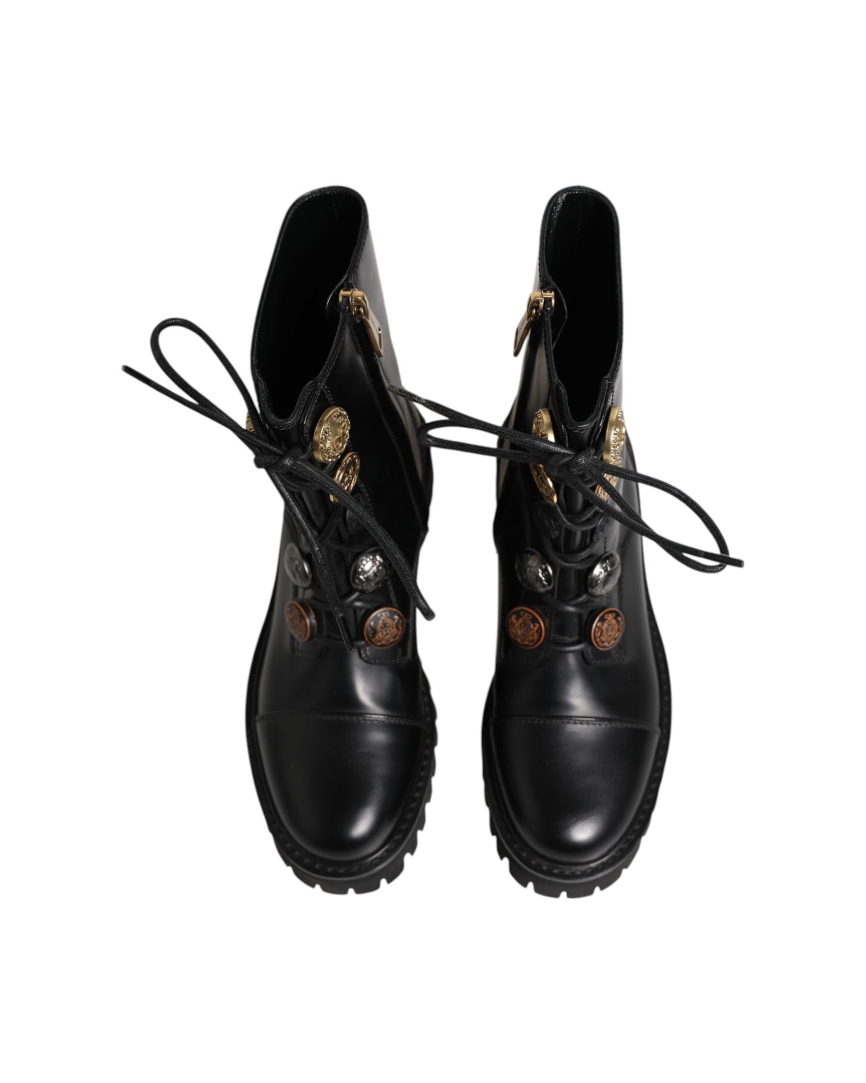 Dolce & Gabbana Black Leather Mid Calf Biker Boots Shoes Glam Steals
