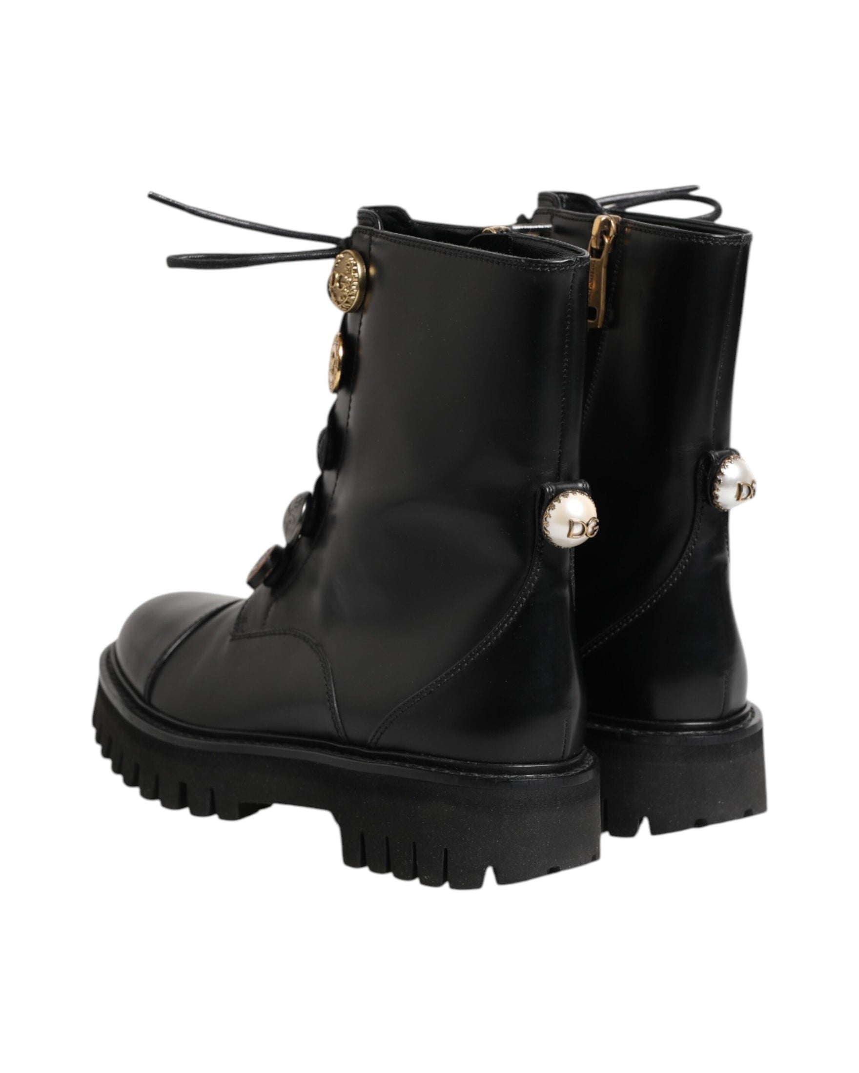 Dolce & Gabbana Black Leather Mid Calf Biker Boots Shoes Glam Steals