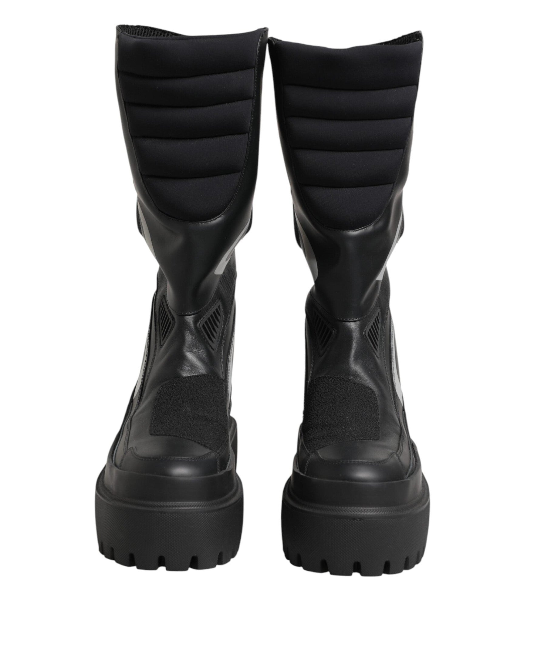 Dolce & Gabbana Black Leather Mid Calf Biker Boots Shoes Glam Steals