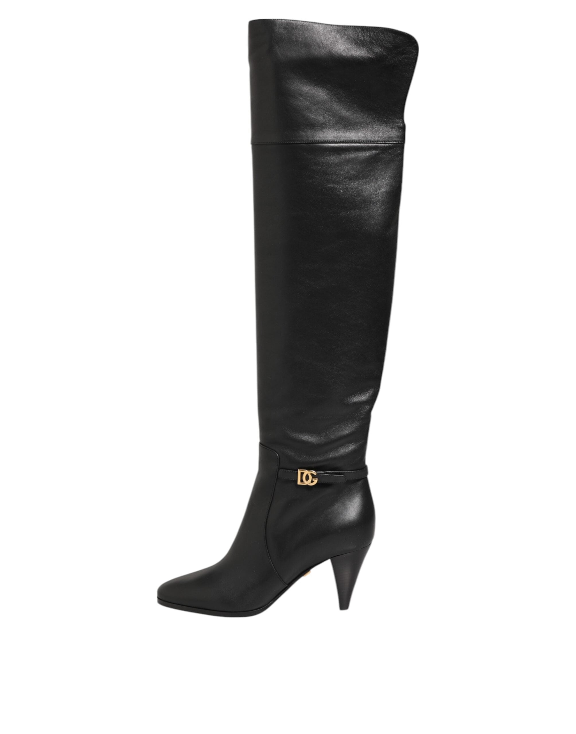 Dolce & Gabbana Black Leather Over The Knee Dg Boots Shoes Glam Steals