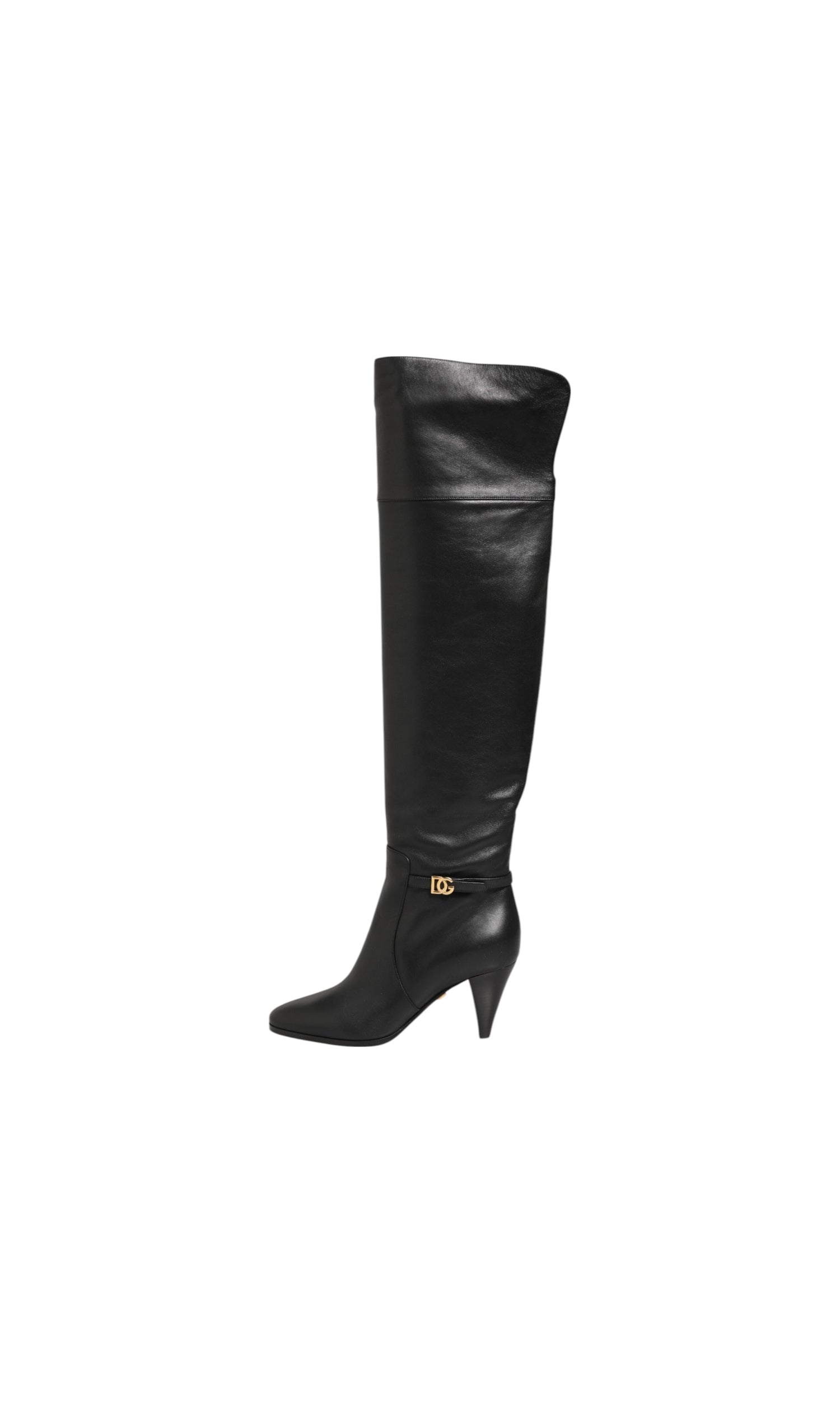 Dolce & Gabbana Black Leather Over The Knee Dg Boots Shoes Glam Steals