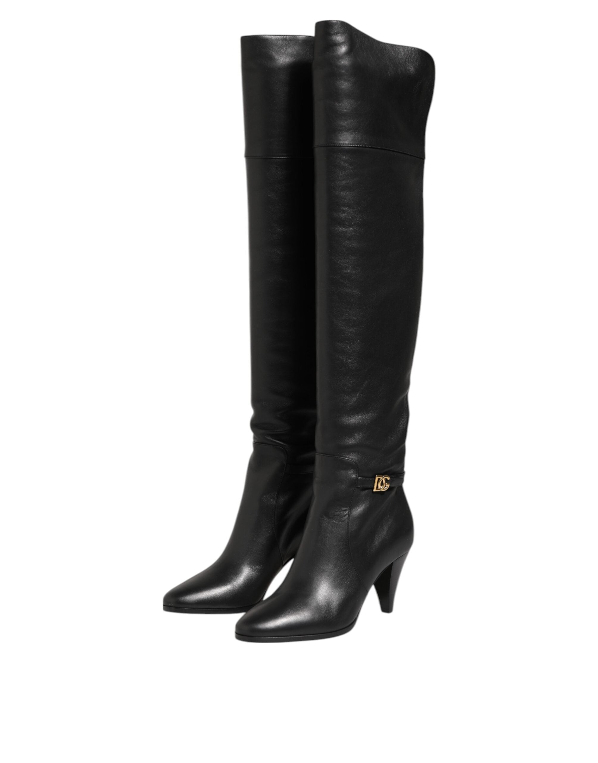 Dolce & Gabbana Black Leather Over The Knee Dg Boots Shoes Glam Steals