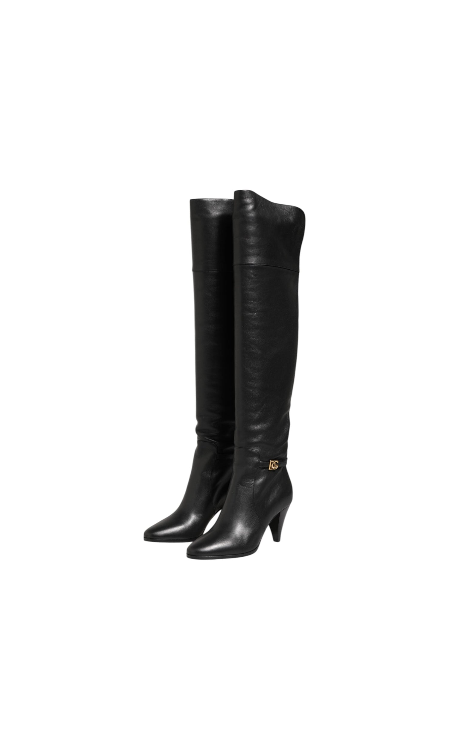 Dolce & Gabbana Black Leather Over The Knee Dg Boots Shoes Glam Steals