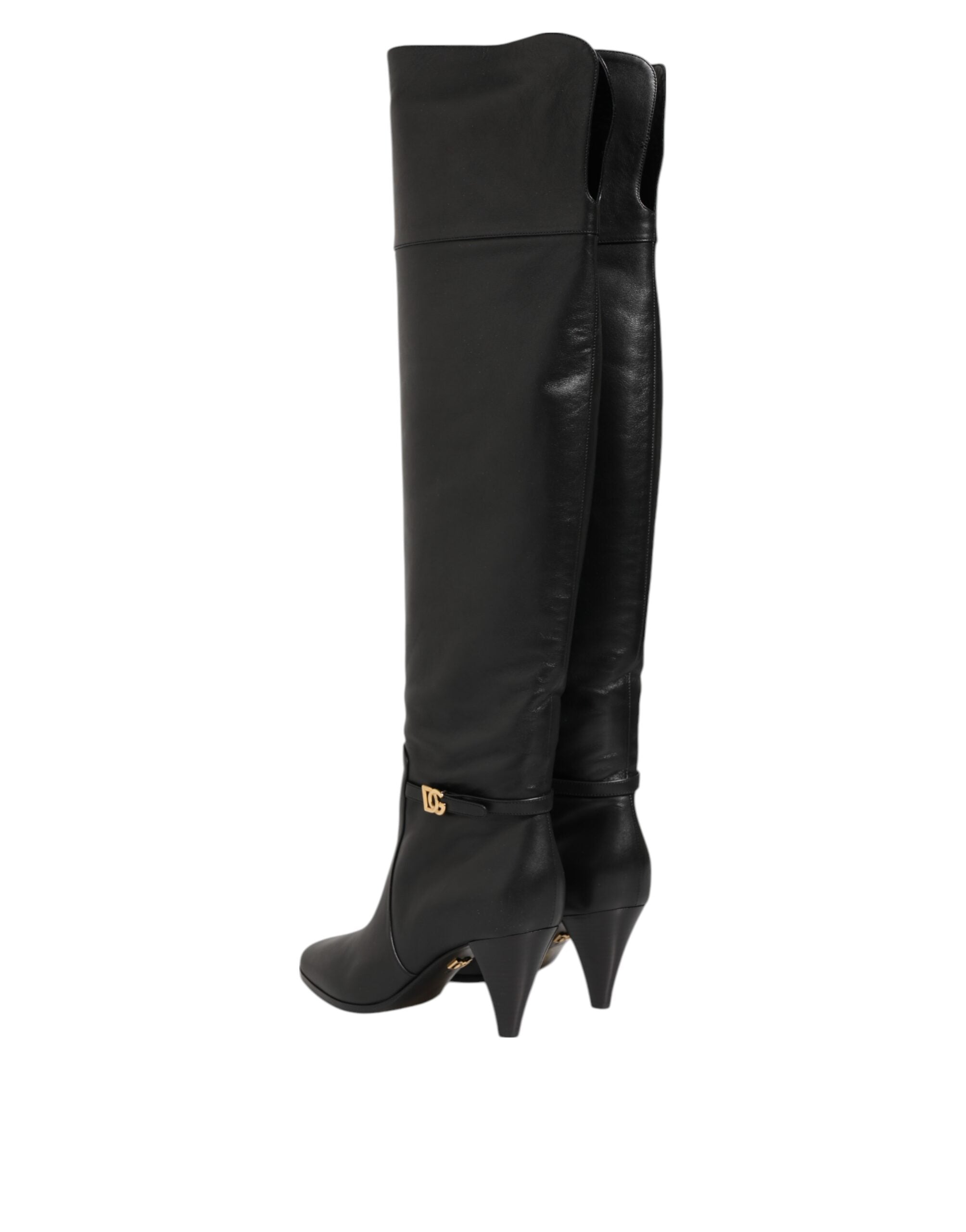 Dolce & Gabbana Black Leather Over The Knee Dg Boots Shoes Glam Steals