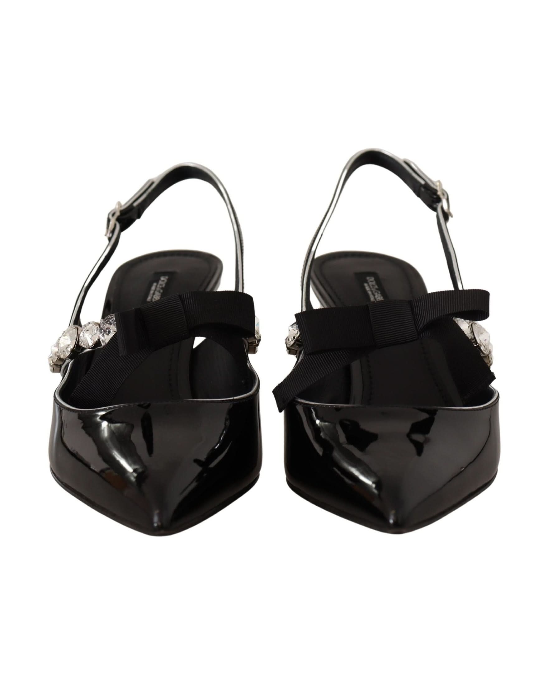 Dolce & Gabbana Black Leather Patent Crystal Slingbacks Shoes Heels