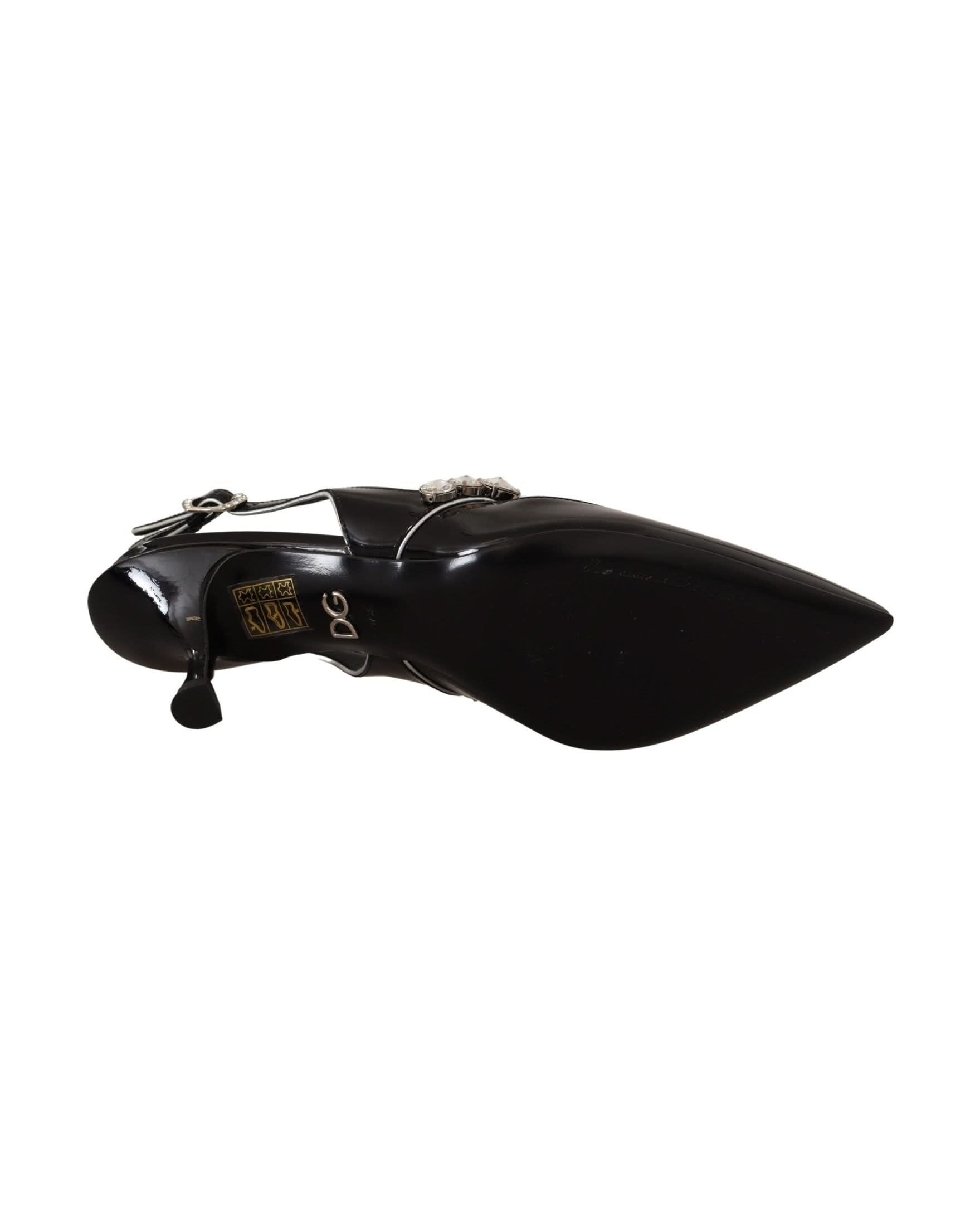 Dolce & Gabbana Black Leather Patent Crystal Slingbacks Shoes Heels