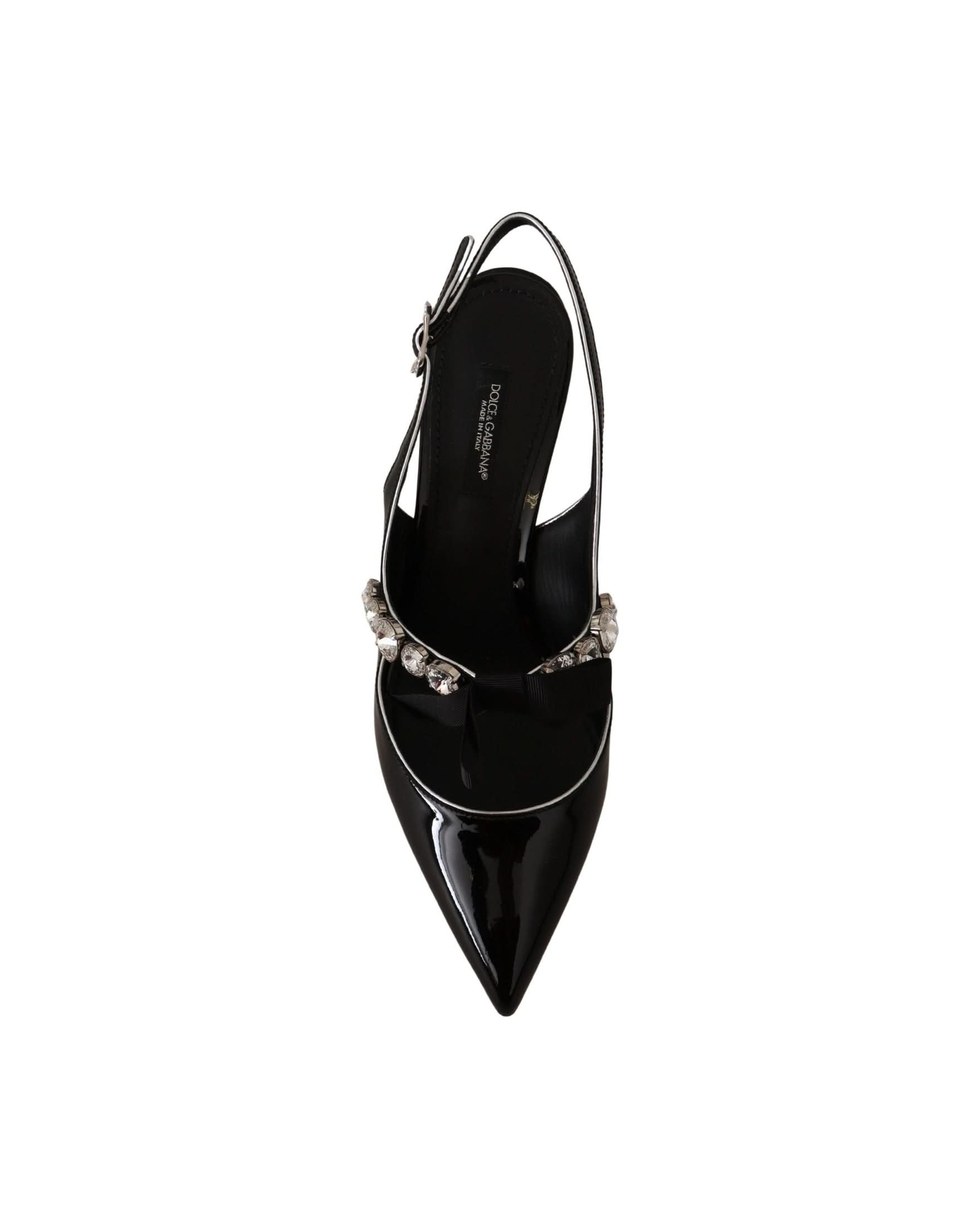 Dolce & Gabbana Black Leather Patent Crystal Slingbacks Shoes Heels
