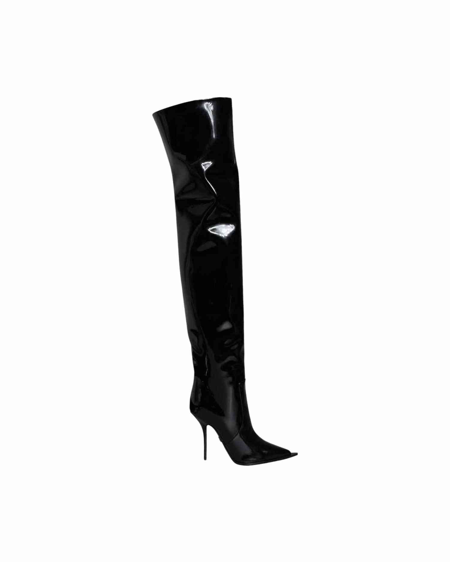 Dolce & Gabbana Black Leather Patent Knee High Boots Shoes Glam Steals