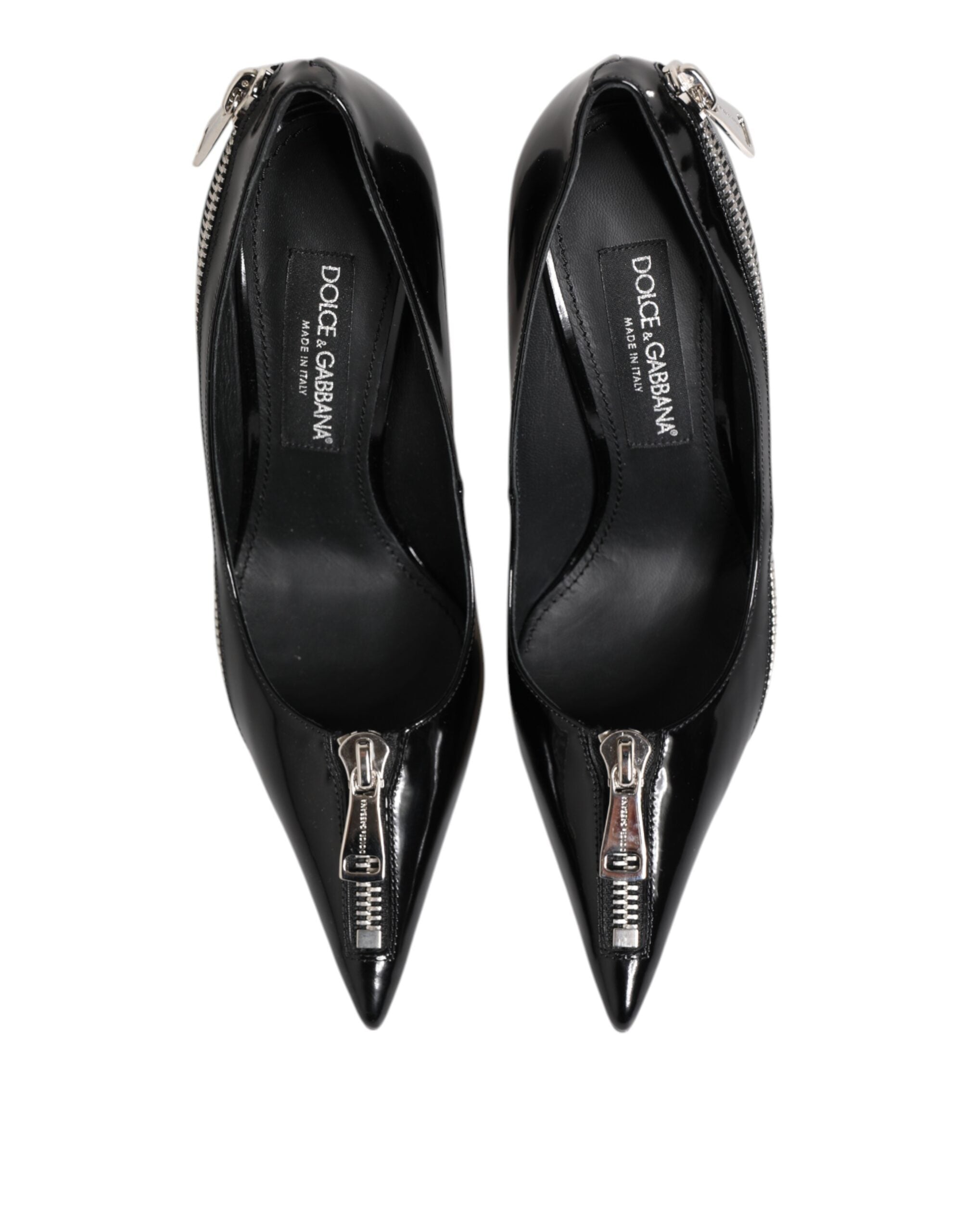 Dolce & Gabbana Black Leather Patent Zipper Heels Pumps Shoes Glam Steals