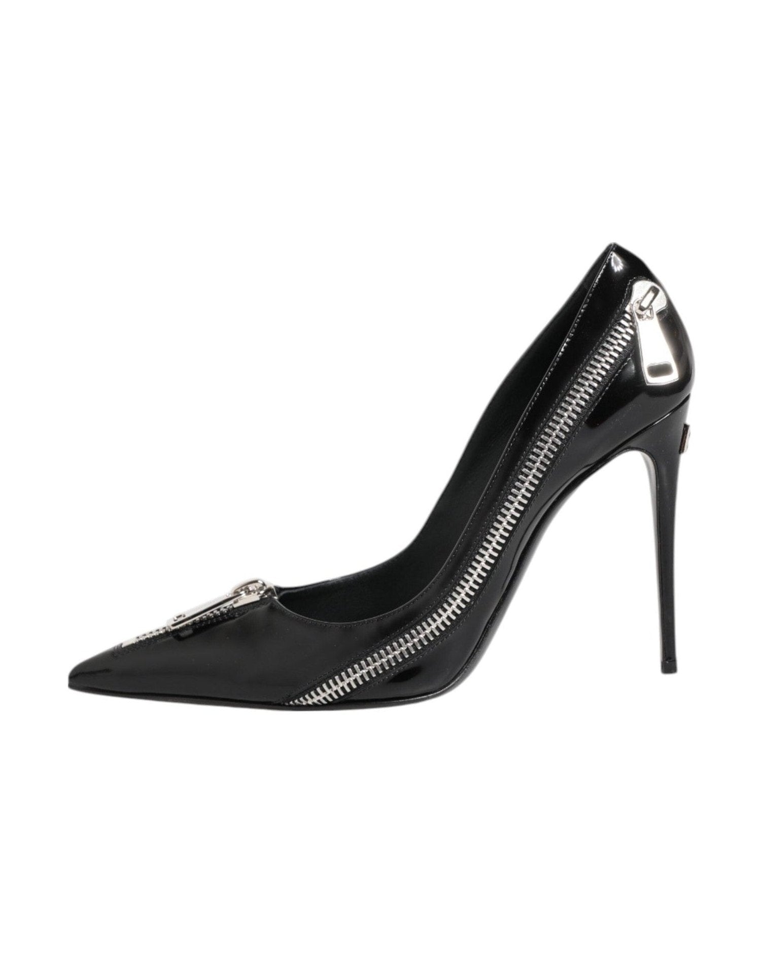 Dolce & Gabbana Black Leather Patent Zipper Heels Pumps Shoes Glam Steals
