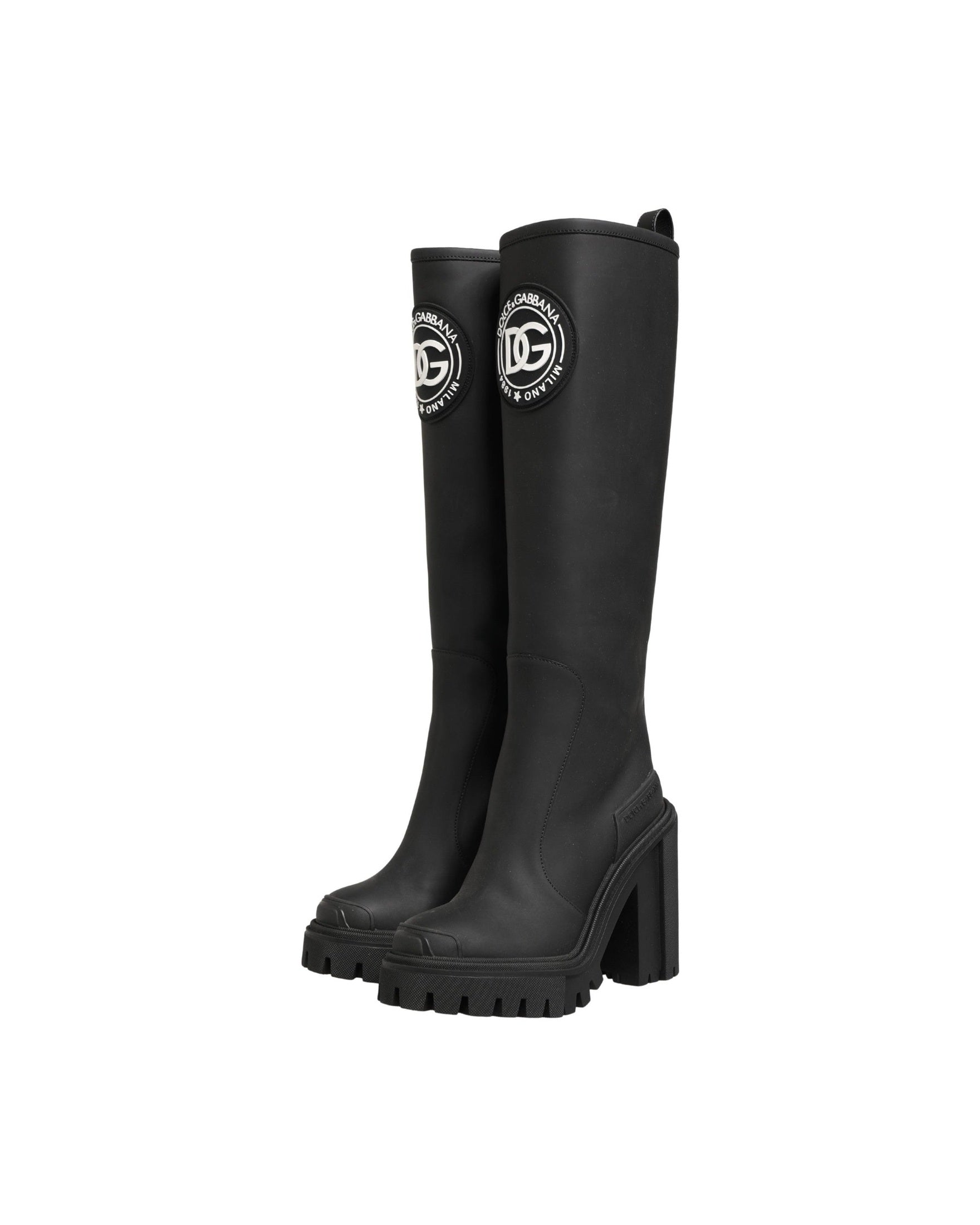 Dolce & Gabbana Black Leather Rubberised High Boots