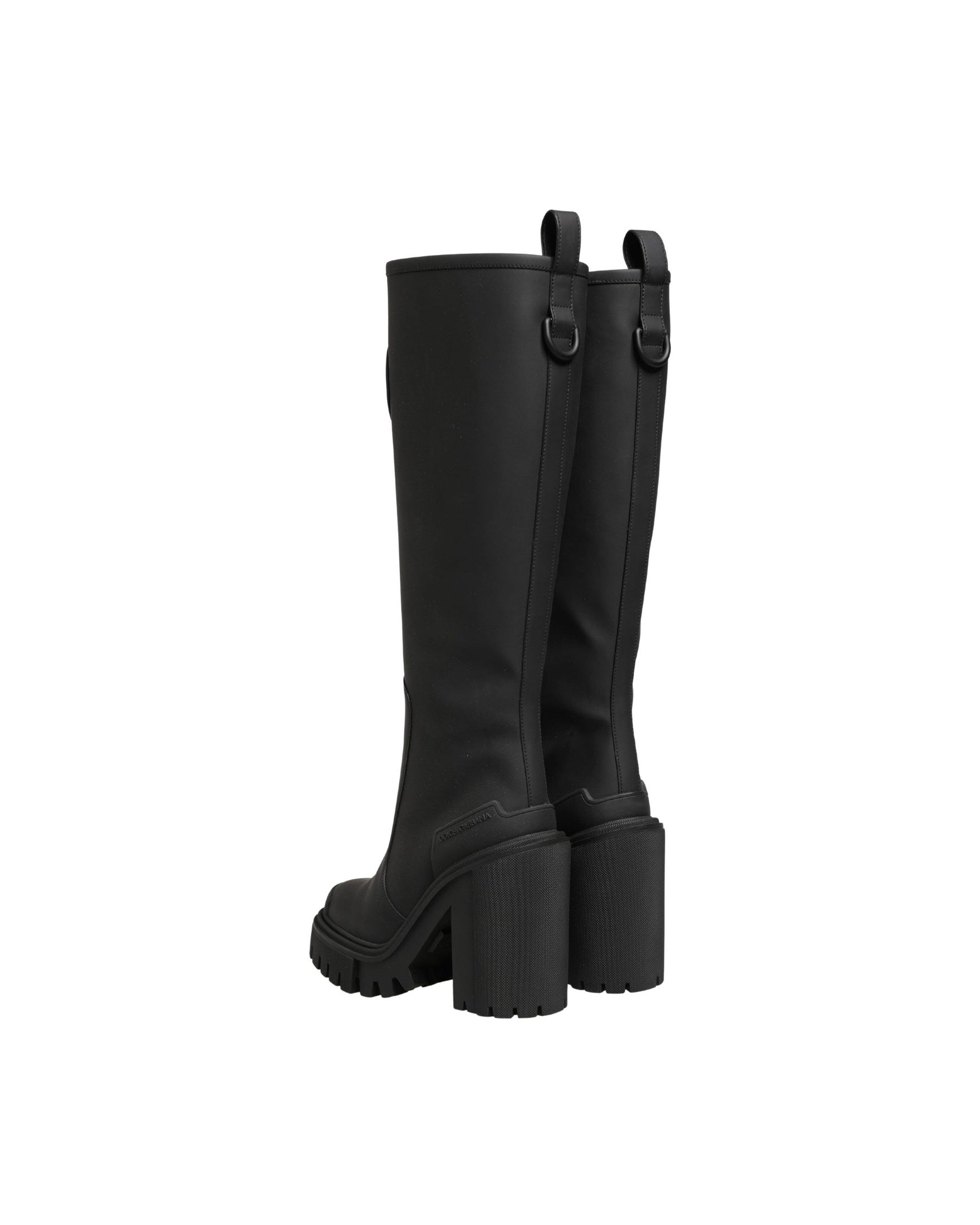 Dolce & Gabbana Black Leather Rubberised High Boots