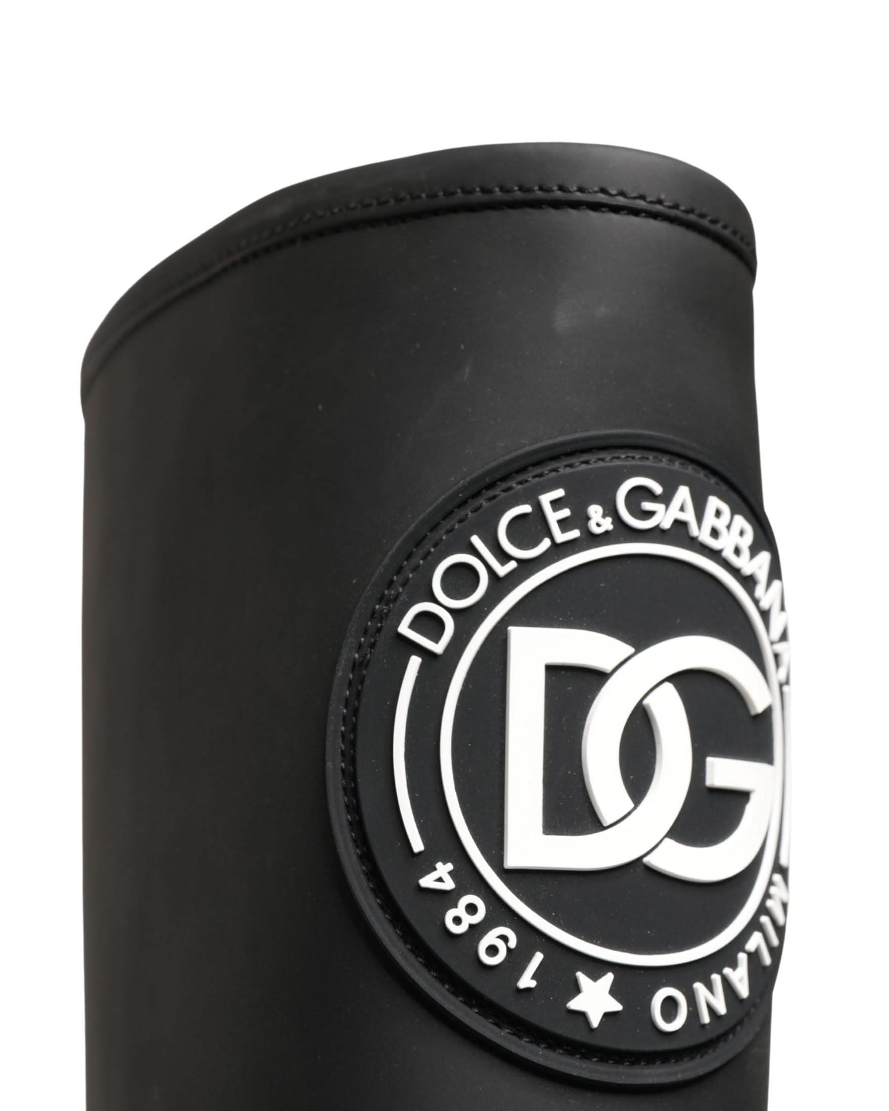 Dolce & Gabbana Black Leather Rubberised High Boots
